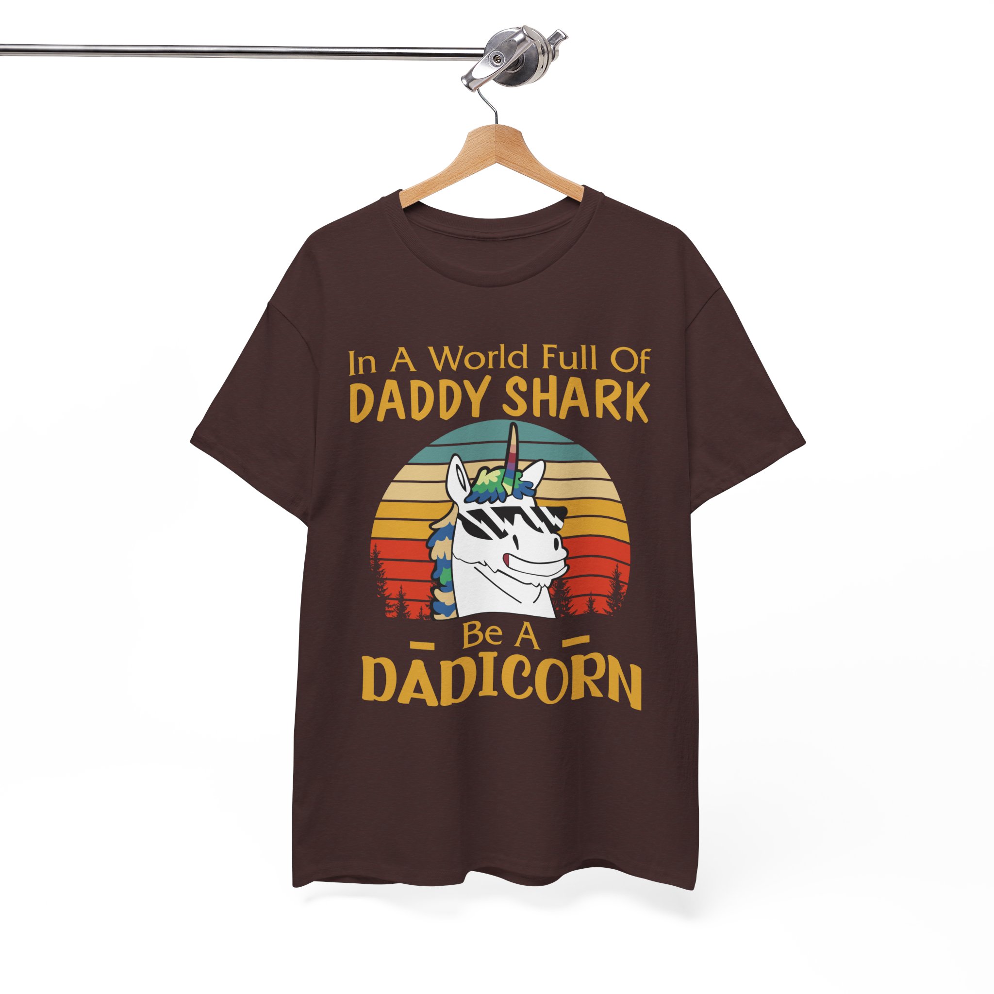 Daddy Shark Be a Dadicorn Retro Unicorn Dad Tee - Image 2