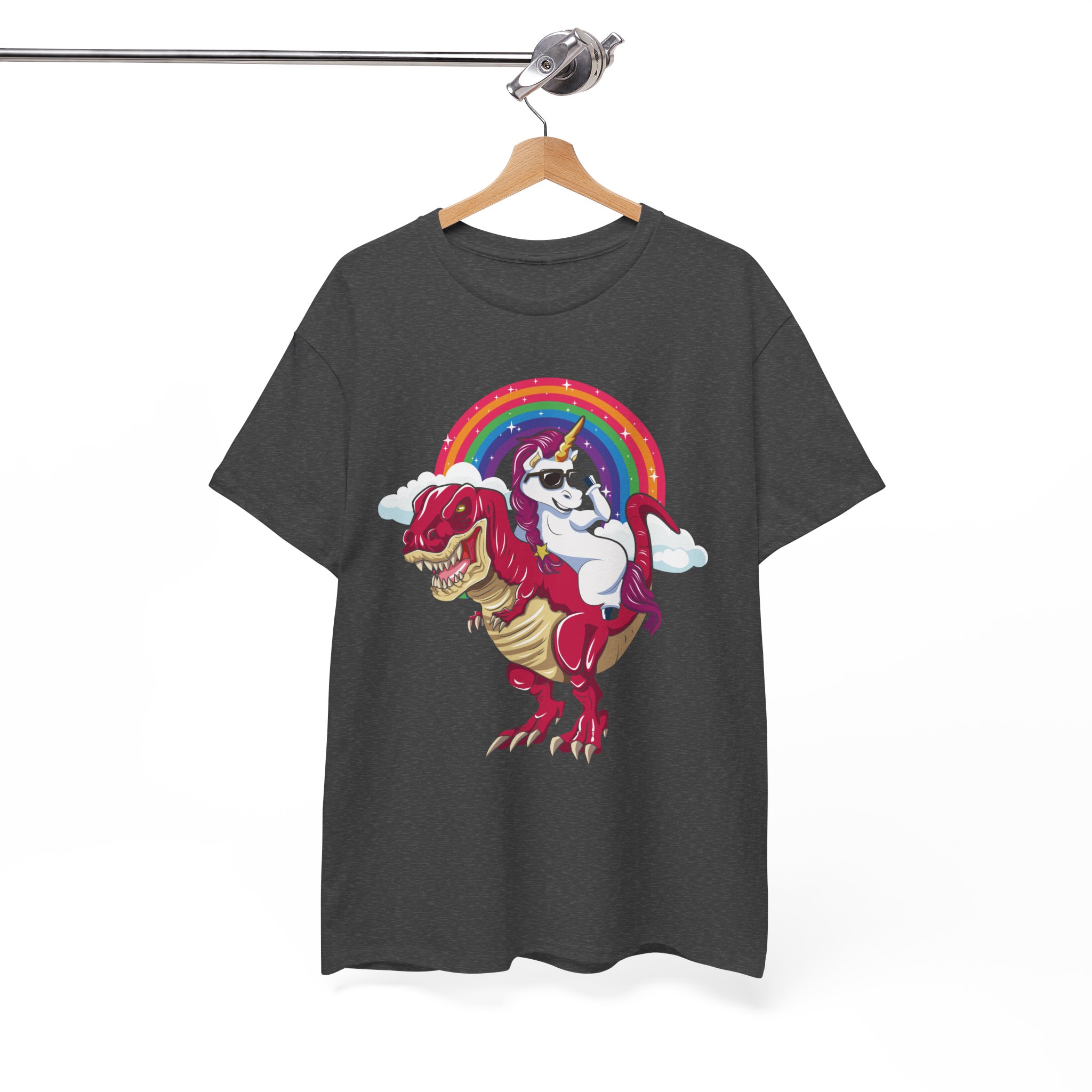 Unicorn Riding Dino T-Rex In the Rainbow T-Shirt - Image 8