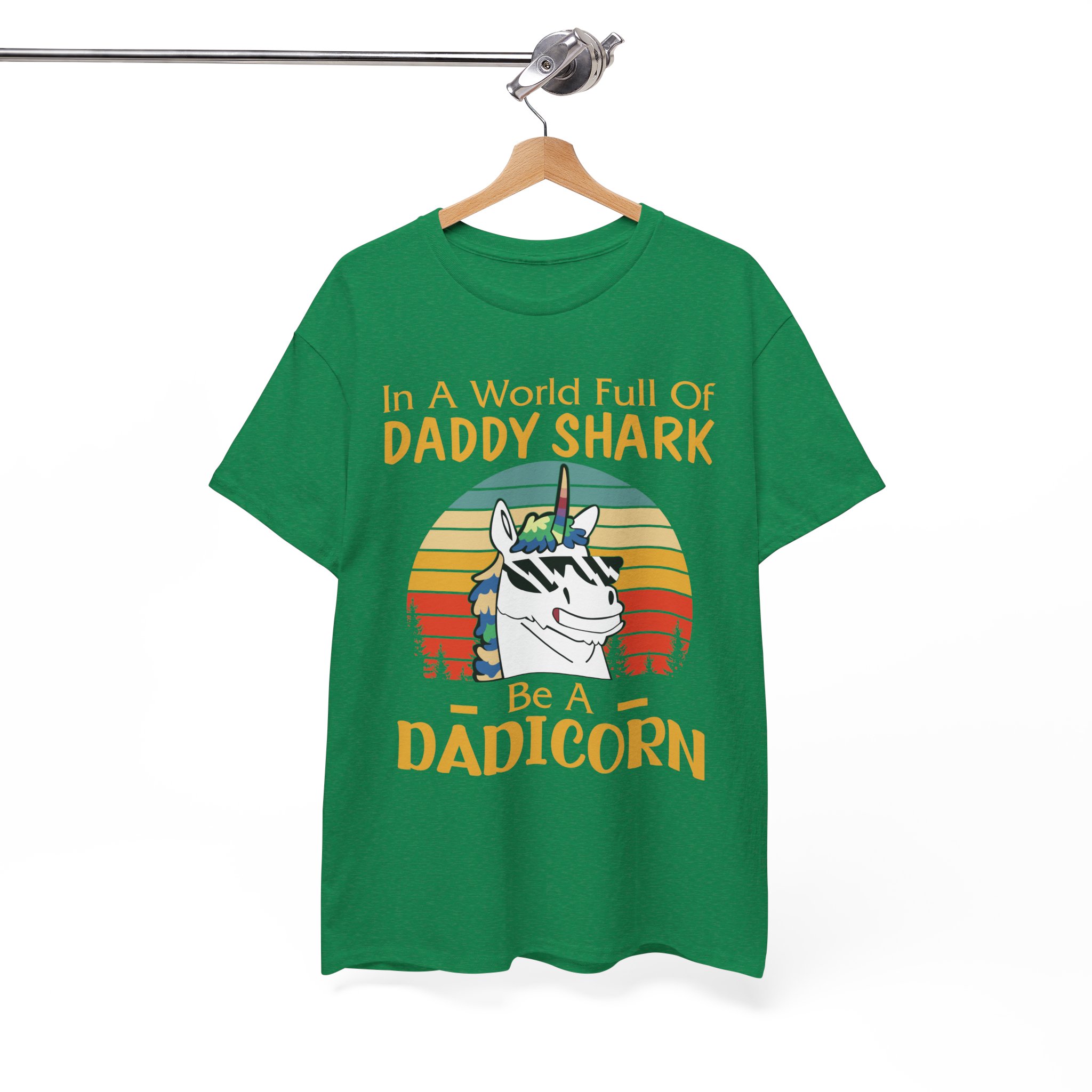 Daddy Shark Be a Dadicorn Retro Unicorn Dad Tee - Image 6