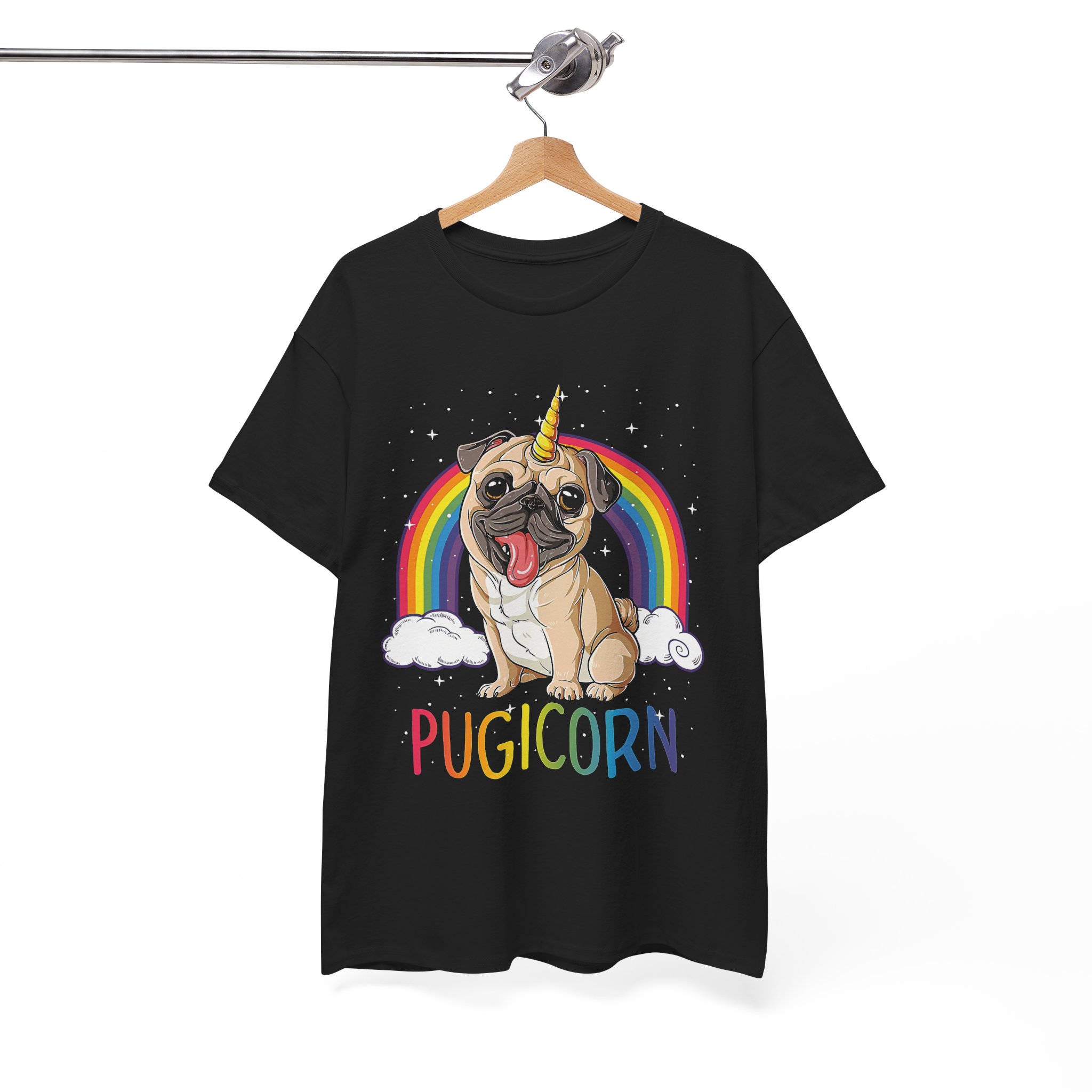Pugicorn Cute Pug Dog With Unicorn Rainbow T-Shirt - Image 2