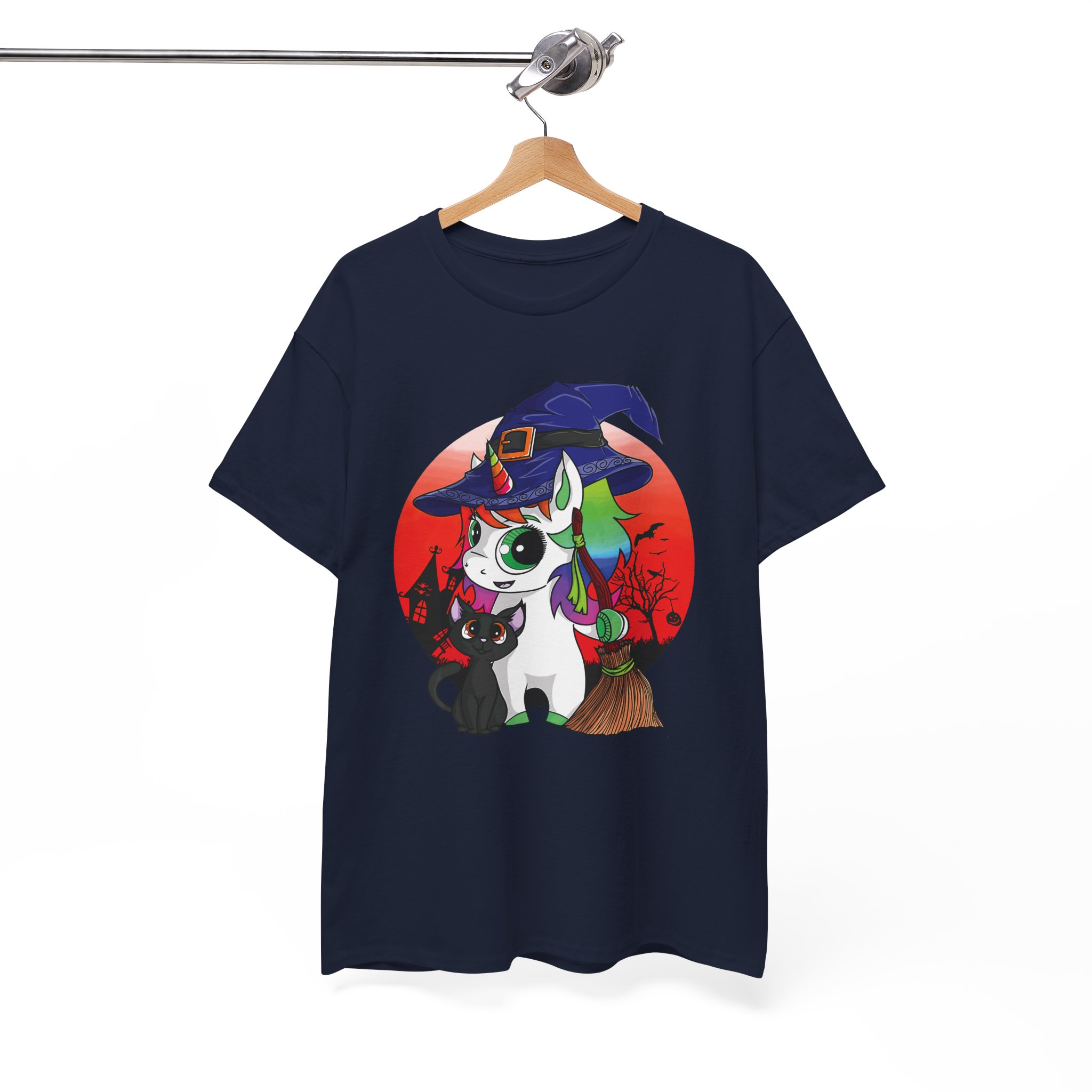 Witchy Unicorn Tee - Cute Halloween Cat & Broom Graphic T-Shirt - Image 8