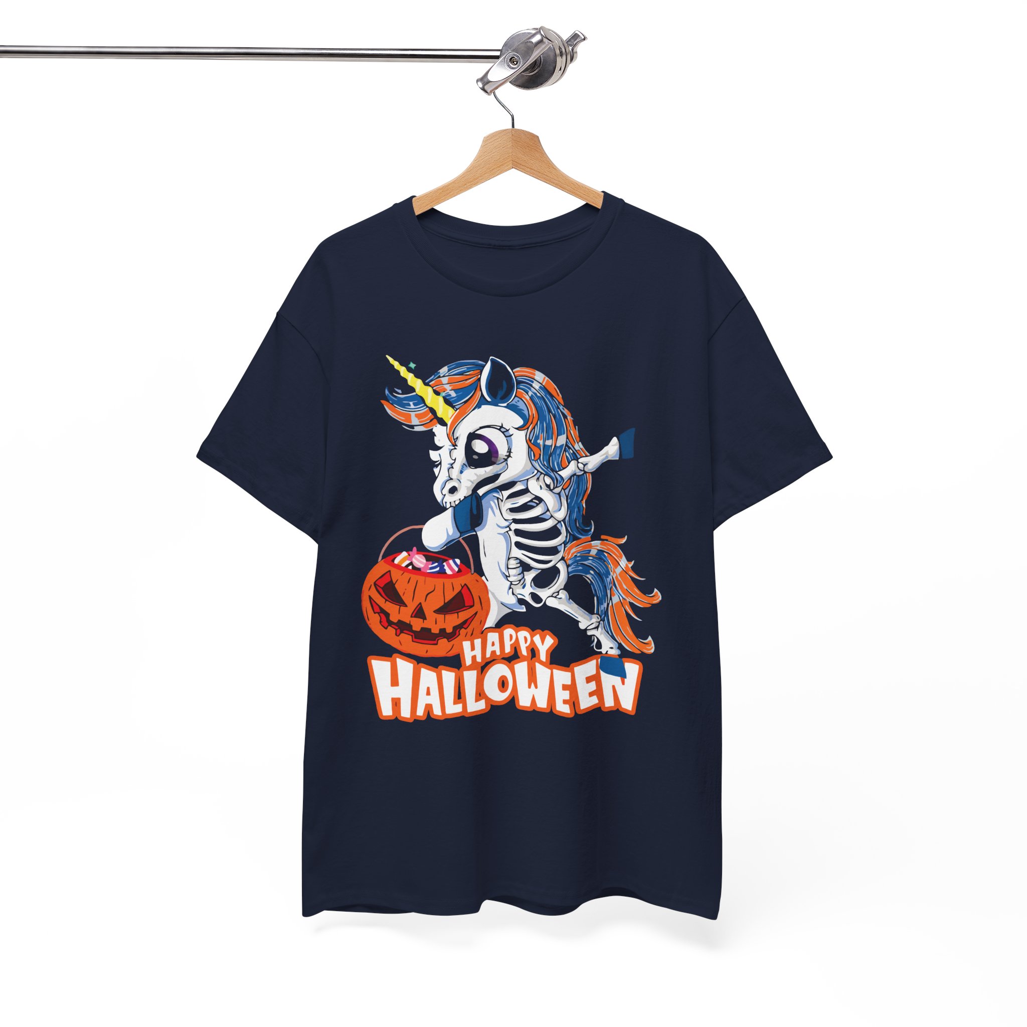 Skeleton Unicorn Halloween T-Shirt - "Happy Halloween" Spooky Candy Pumpkin Tee - Image 6