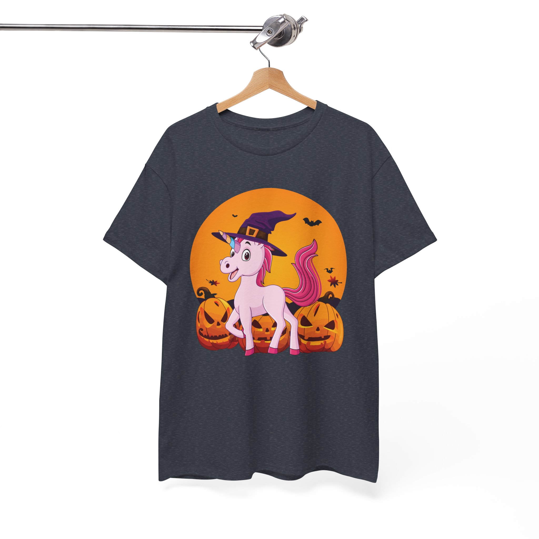 Halloween Unicorn T-Shirt - Cute Witch Hat Unicorn with Pumpkins Tee - Image 10