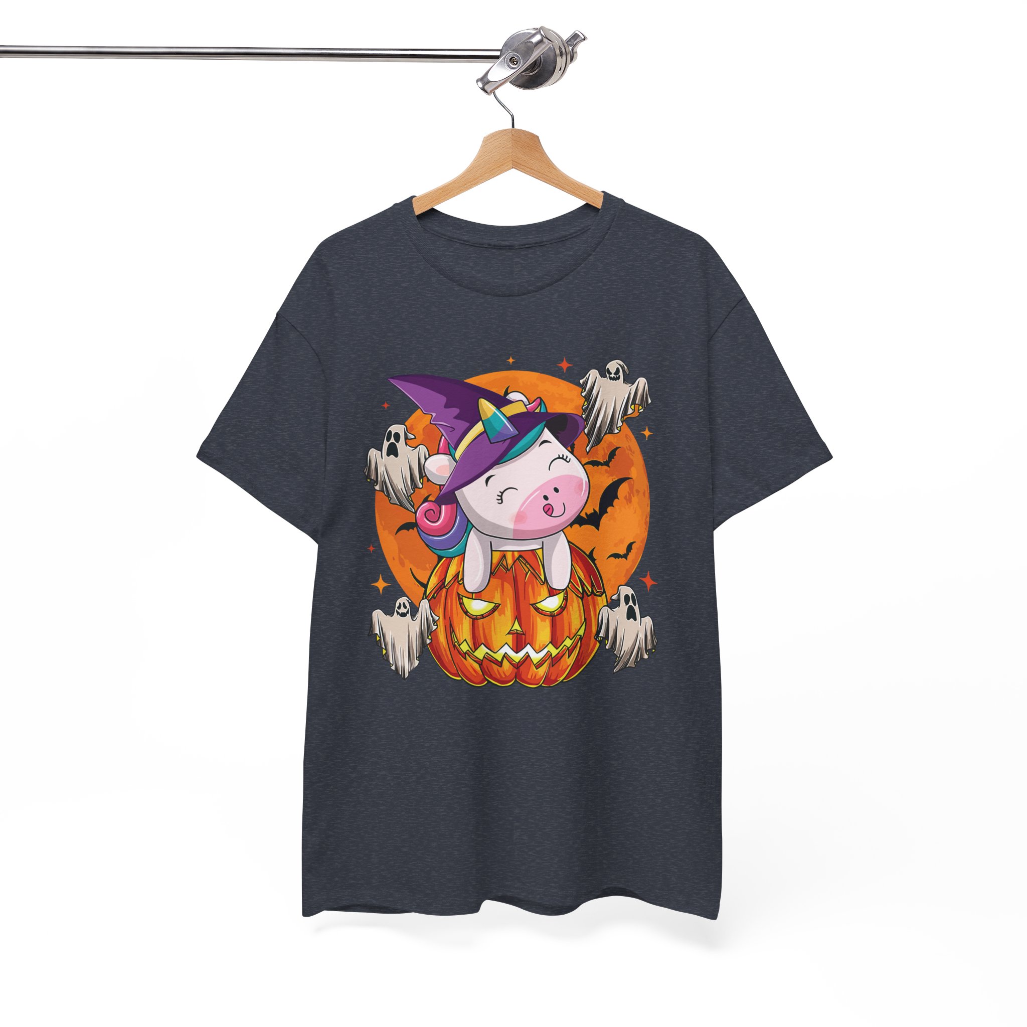 Halloween Unicorn T-Shirt - Cute Witch Unicorn in Jack-O'-Lantern with Ghosts - Image 12