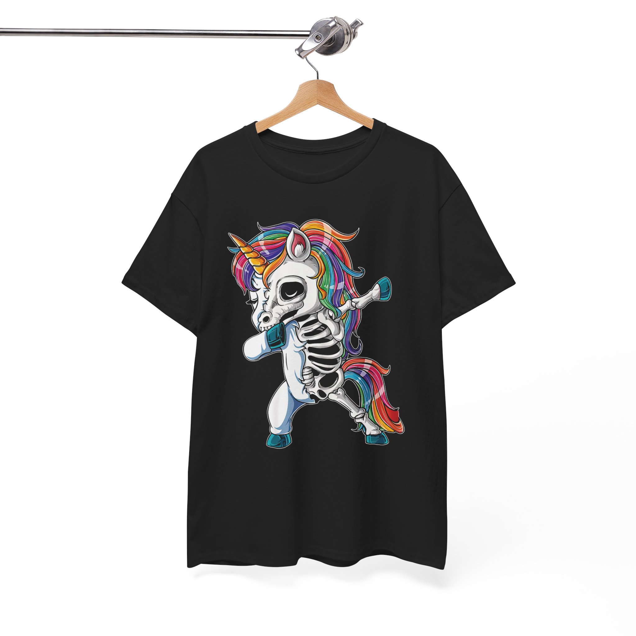 Skeleton Dab Unicorn T‑Shirt - Rainbow Skull Dancing Unicorn Tee - Image 3