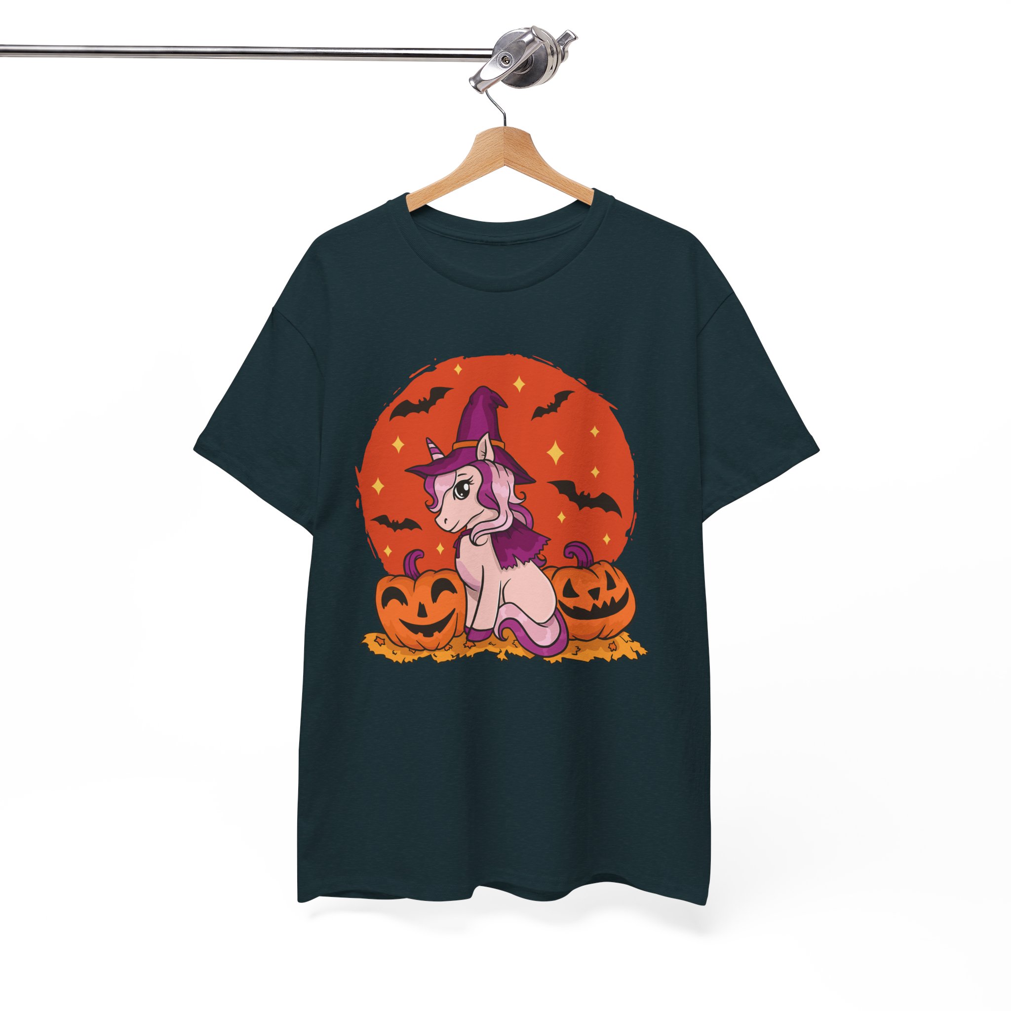 Halloween Witch Unicorn T‑Shirt – Cute Pumpkin & Bats Costume Tee