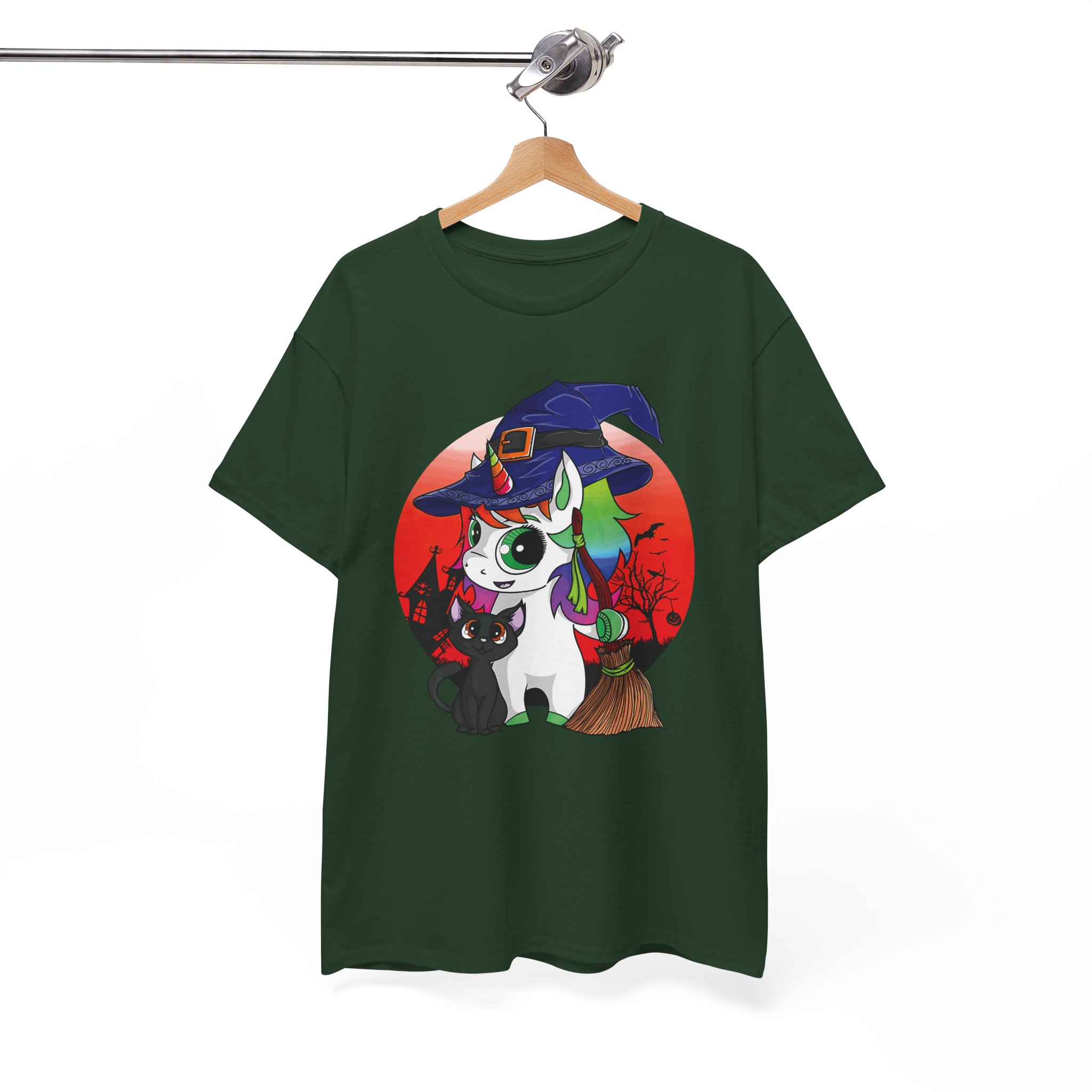 Witchy Unicorn Tee - Cute Halloween Cat & Broom Graphic T-Shirt - Image 5