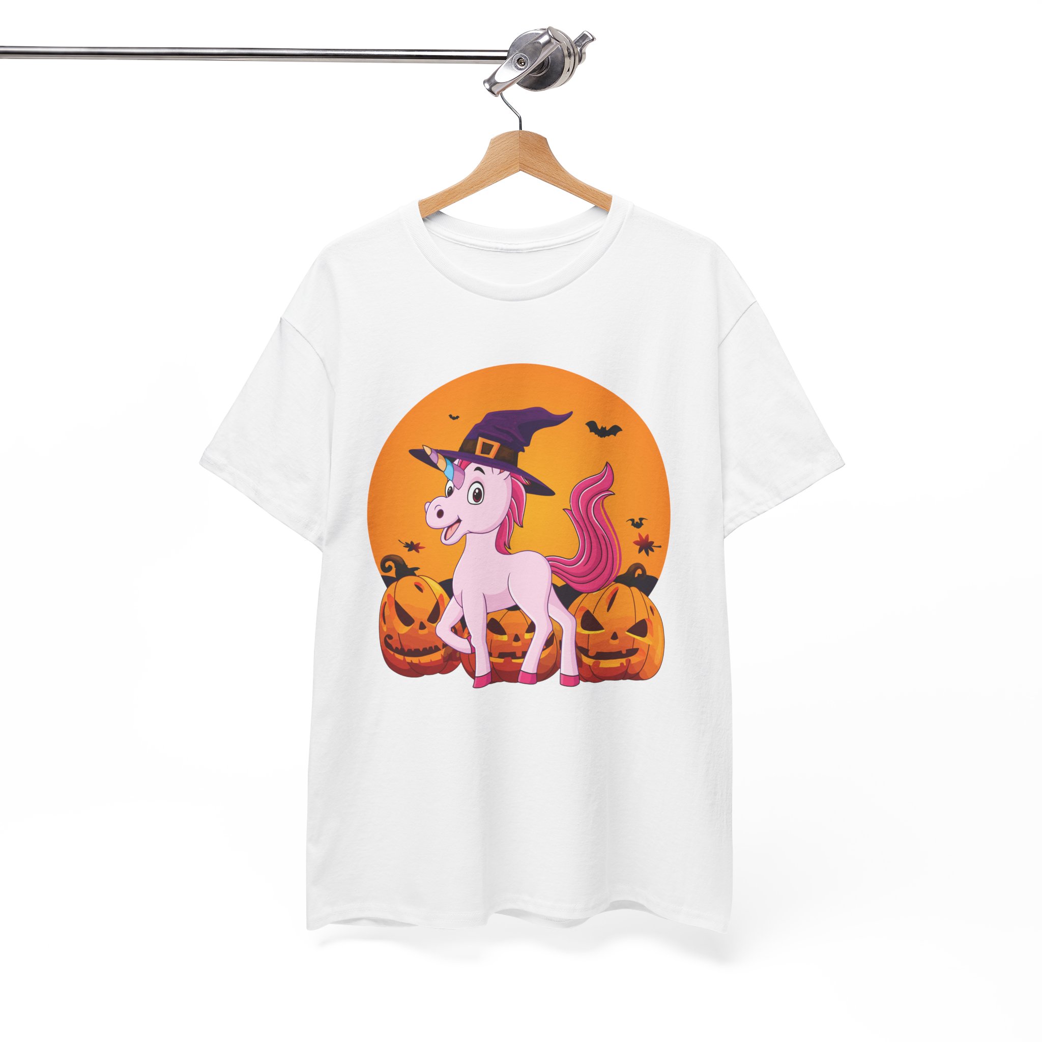 Halloween Unicorn T-Shirt - Cute Witch Hat Unicorn with Pumpkins Tee - Image 7