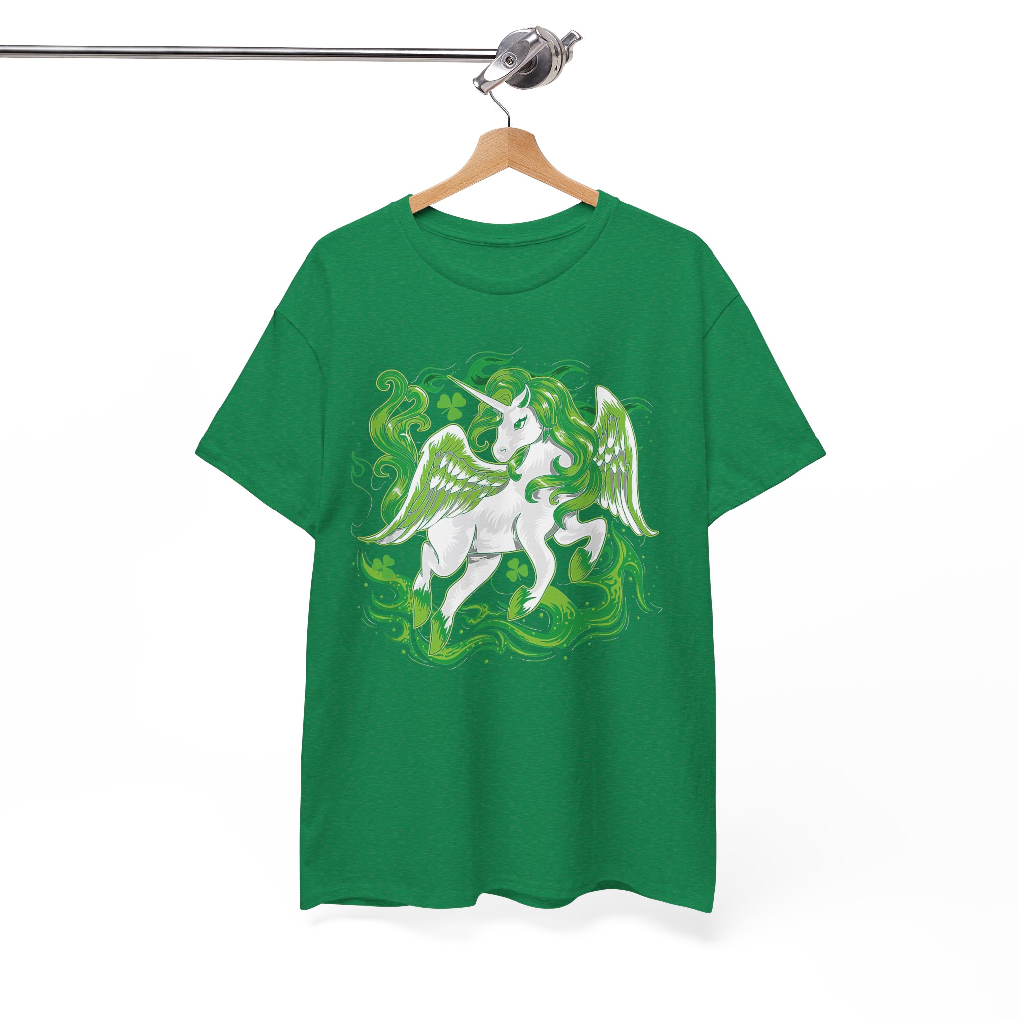 Pegasus Fantasy T-Shirt - White Winged Unicorn with Green Smoke Graphic