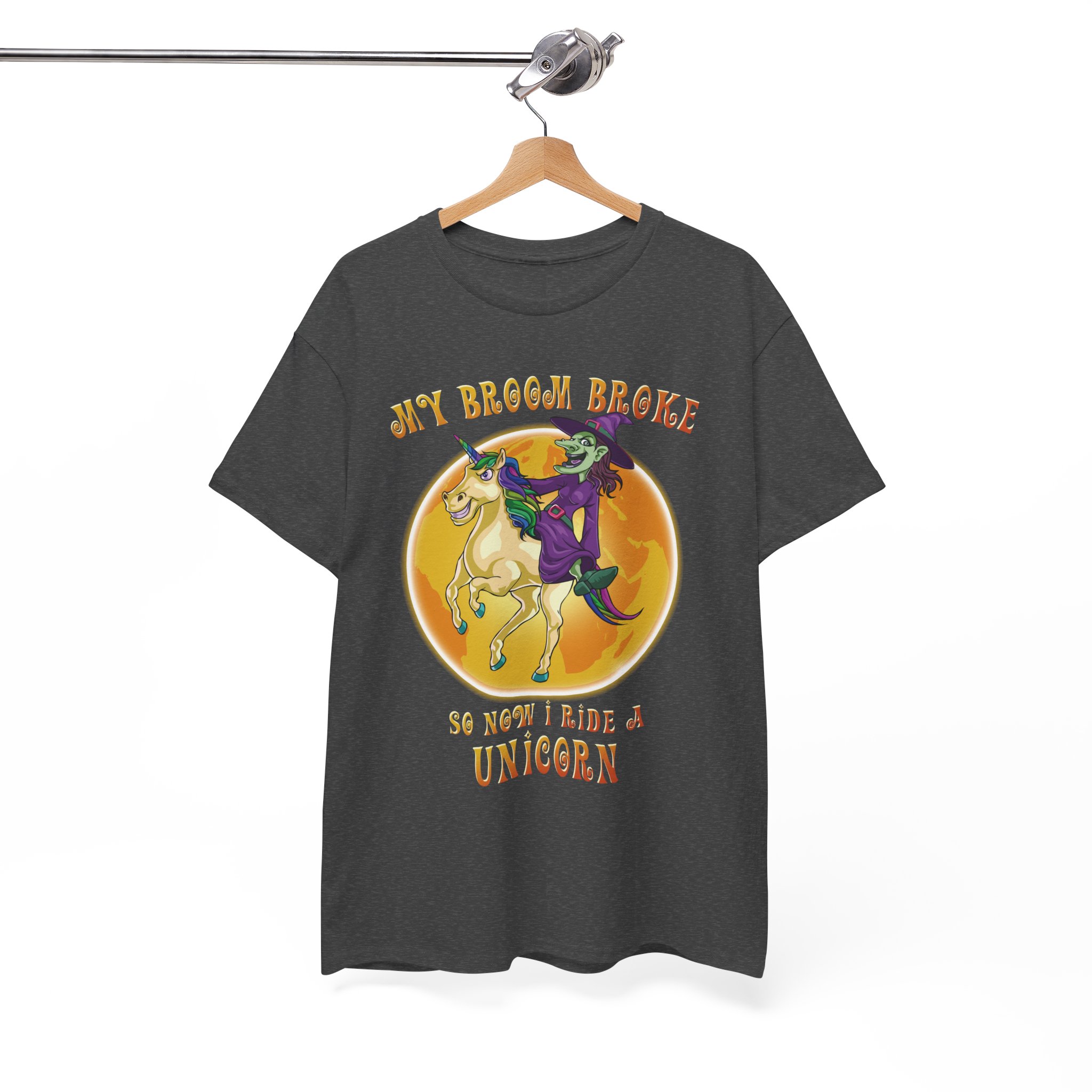 Funny Unicorn Rider T-Shirt - "My Broom Broke So Now I Ride a Unicorn" Halloween Tee - Image 4