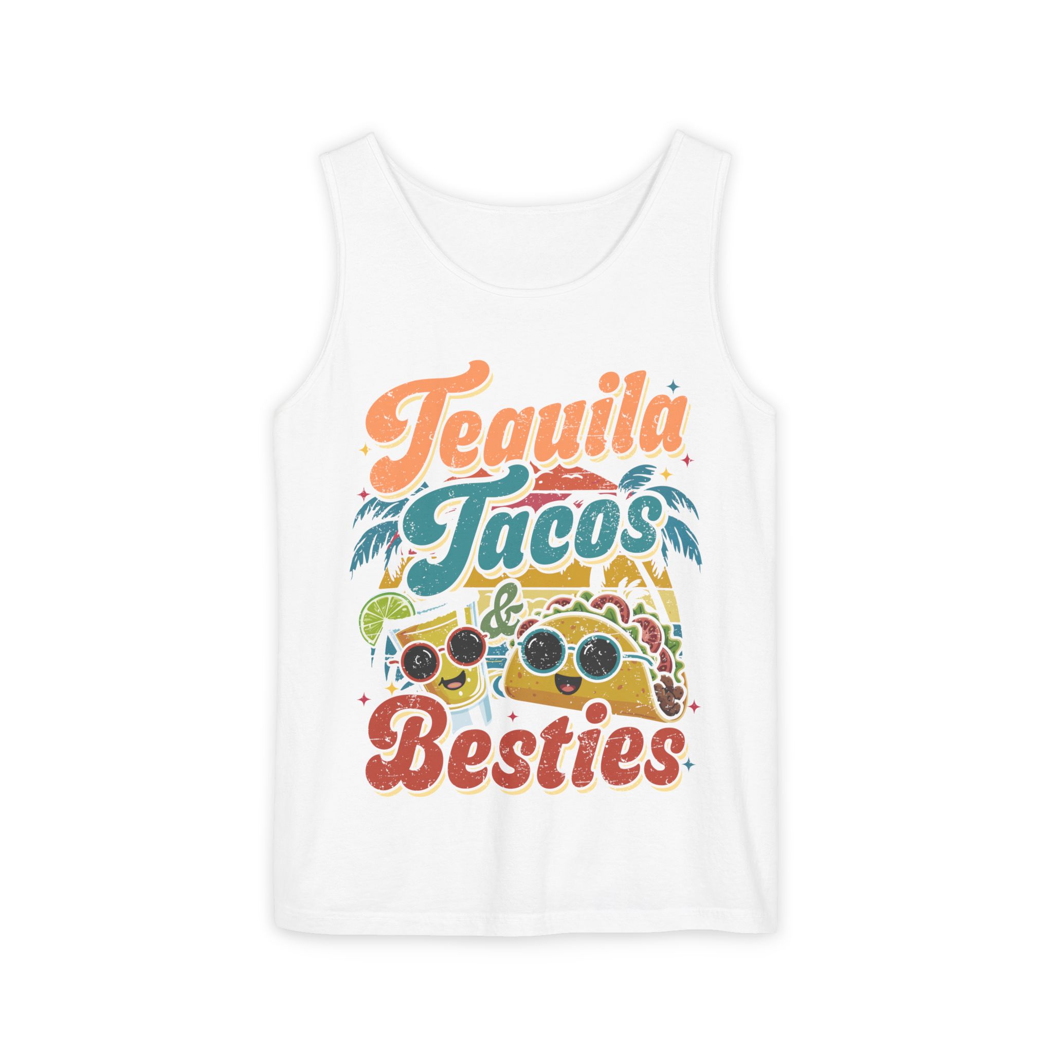 Tequila Tacos And Besties Vintage Retro Taco Festival Tank Top - Image 4