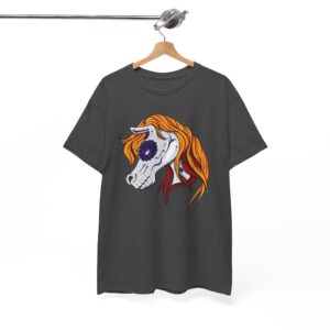 Horse Skull Art Tee - Orange Mane Skeleton Head Graphic T-Shirt
