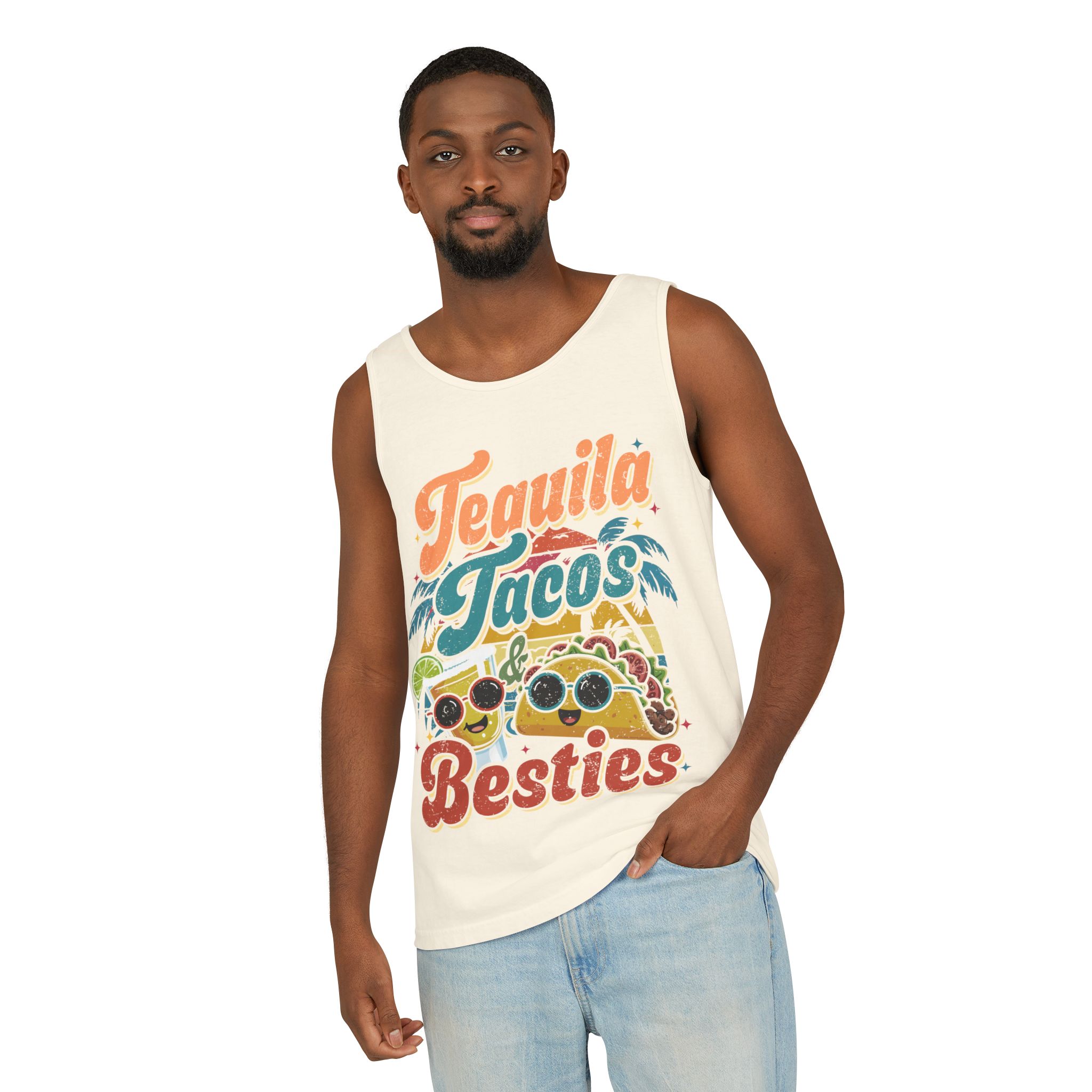 Tequila Tacos And Besties Vintage Retro Taco Festival Tank Top - Image 3