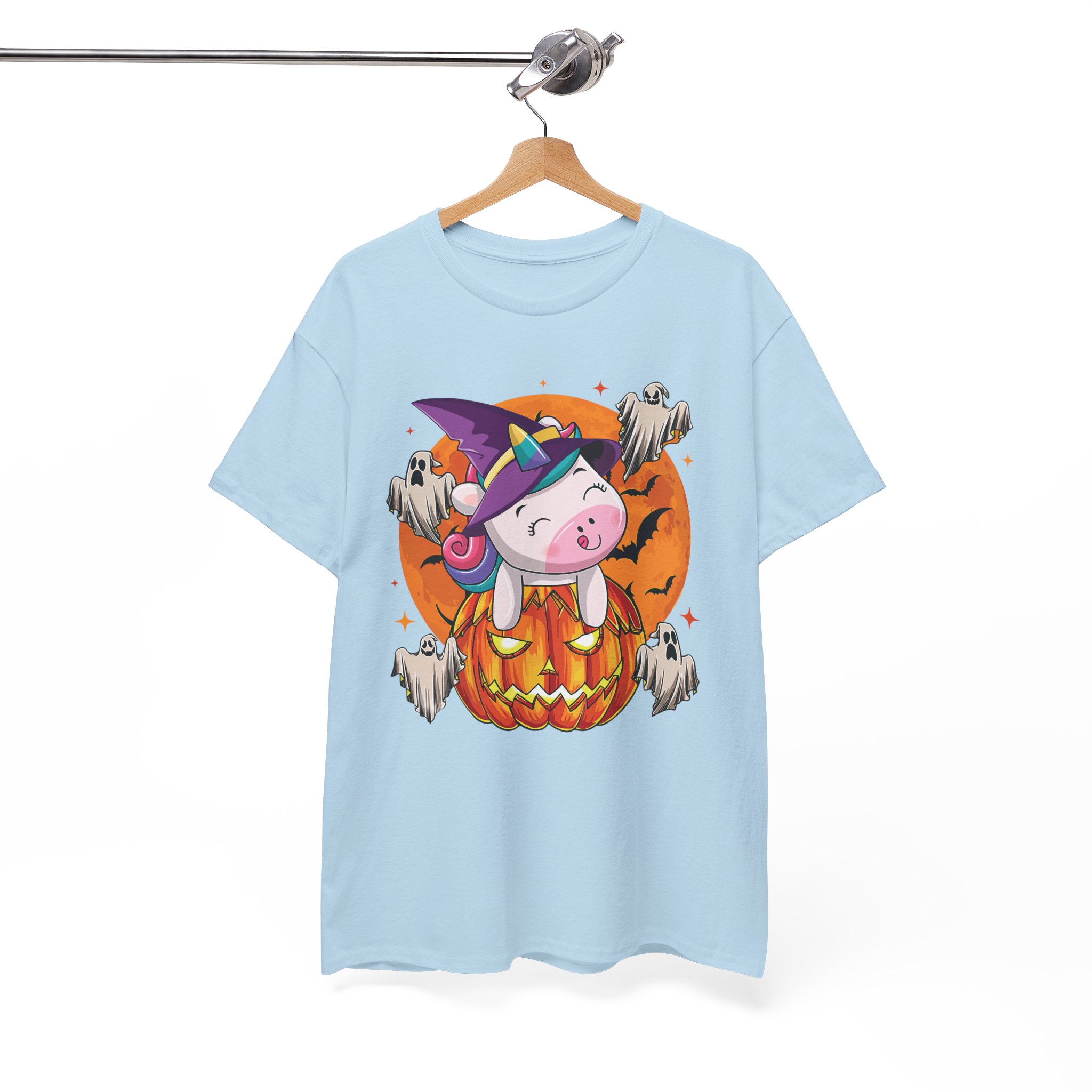 Halloween Unicorn T-Shirt - Cute Witch Unicorn in Jack-O'-Lantern with Ghosts - Image 9