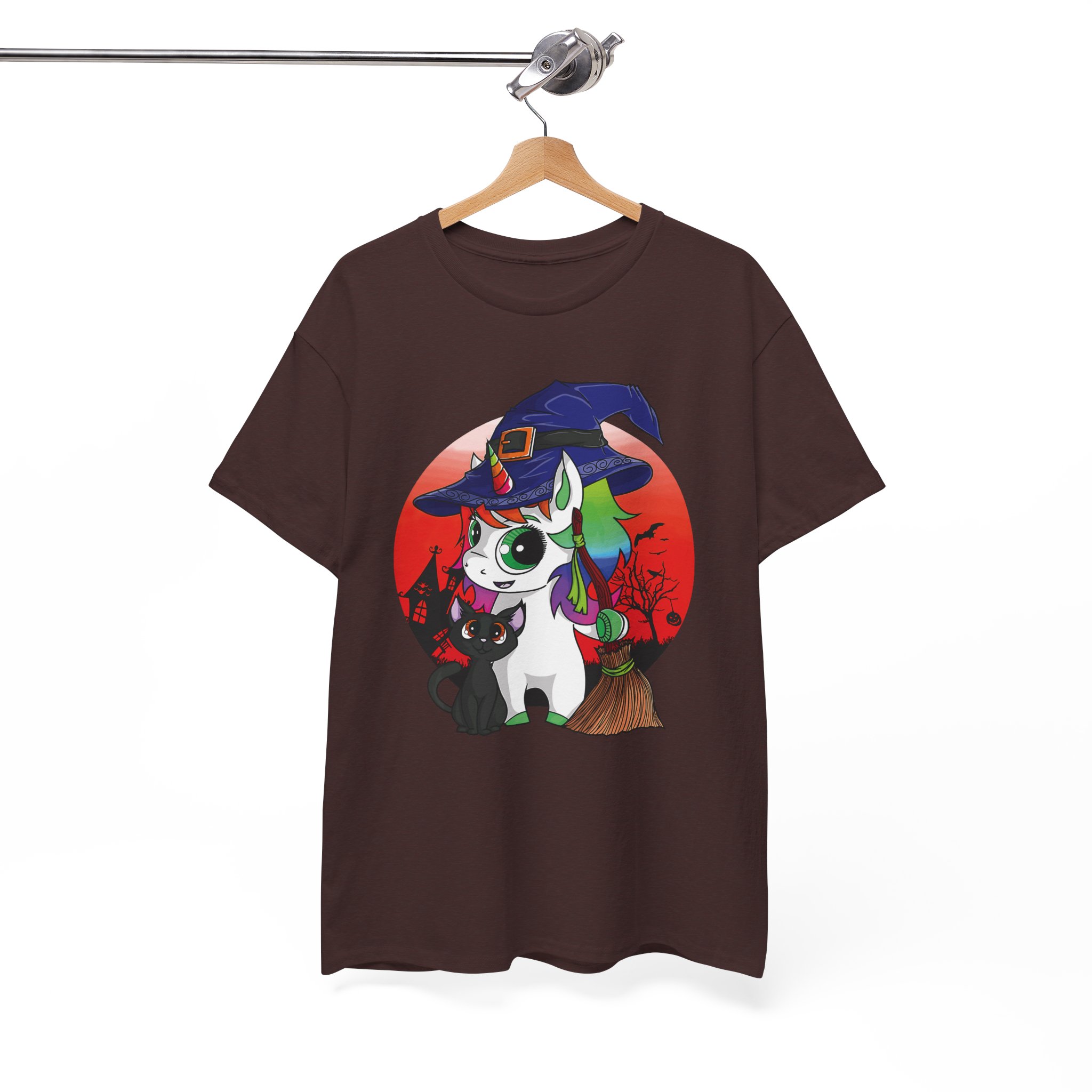 Witchy Unicorn Tee - Cute Halloween Cat & Broom Graphic T-Shirt - Image 12