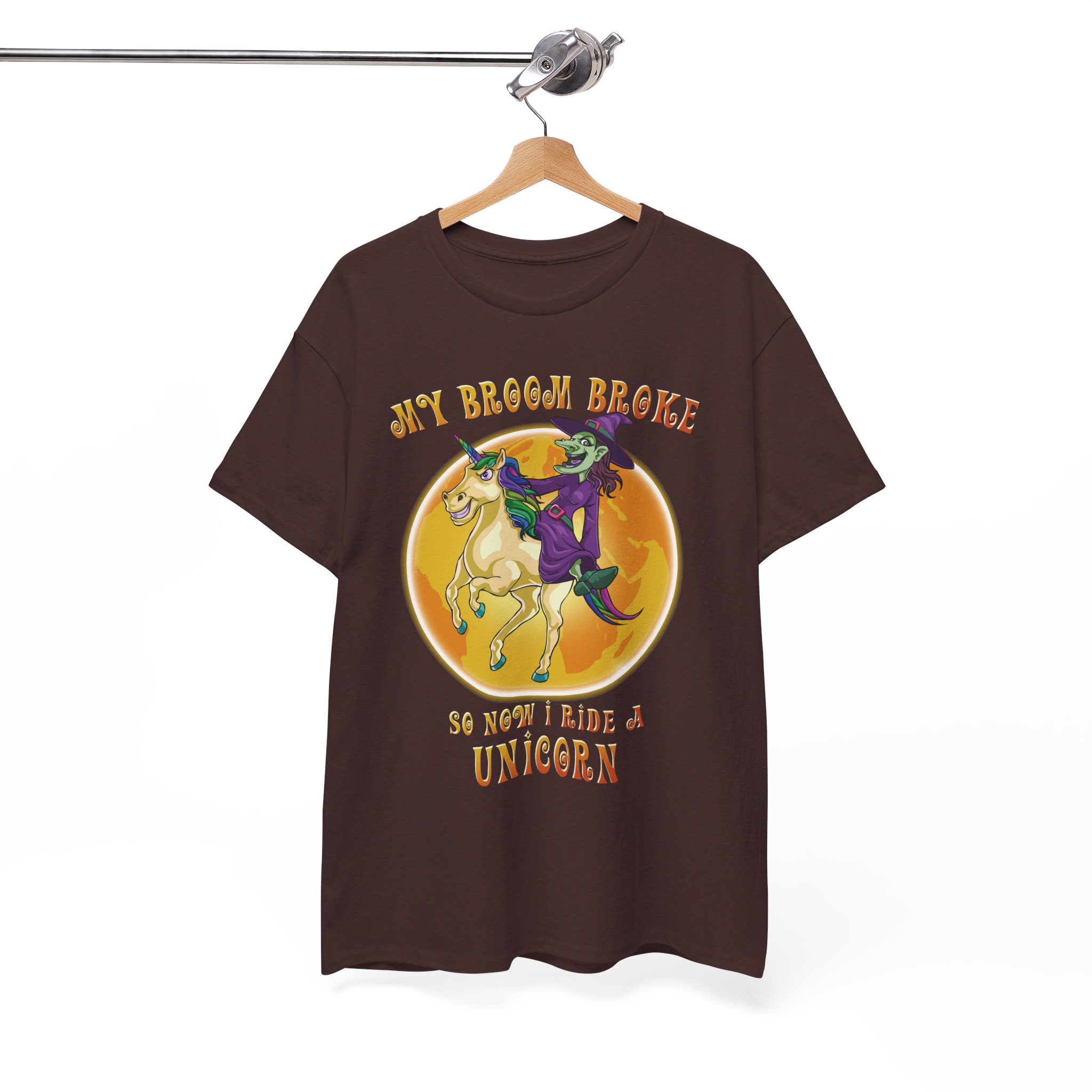 Funny Unicorn Rider T-Shirt - "My Broom Broke So Now I Ride a Unicorn" Halloween Tee - Image 2