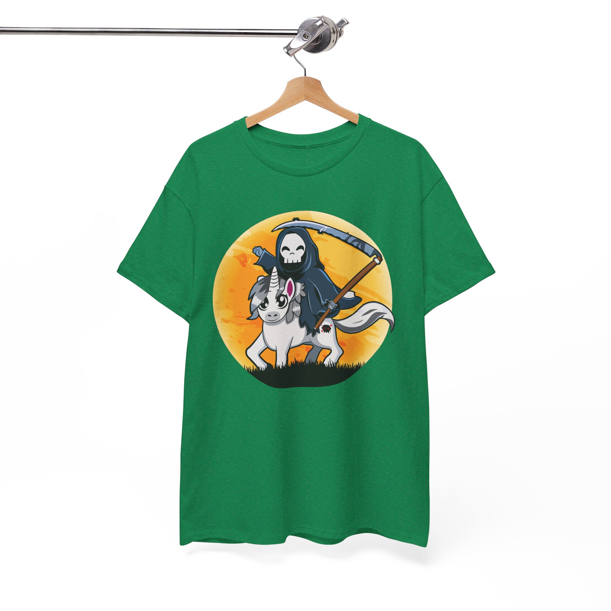 Grim Reaper Riding Unicorn T-Shirt - Cute Dark Fantasy Halloween Tee - Image 6