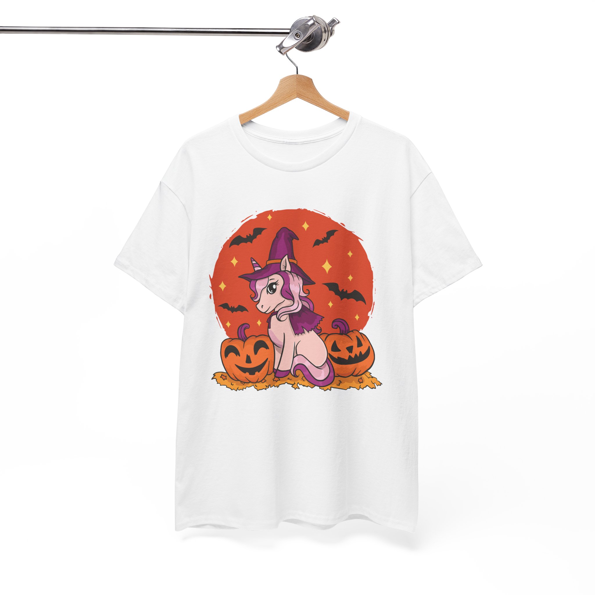 Halloween Witch Unicorn T‑Shirt – Cute Pumpkin & Bats Costume Tee - Image 2
