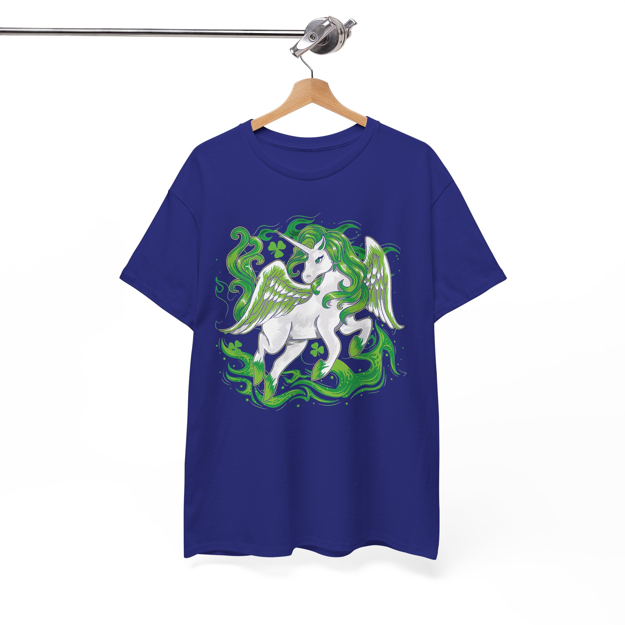Pegasus Fantasy T-Shirt - White Winged Unicorn with Green Smoke Graphic - Image 9