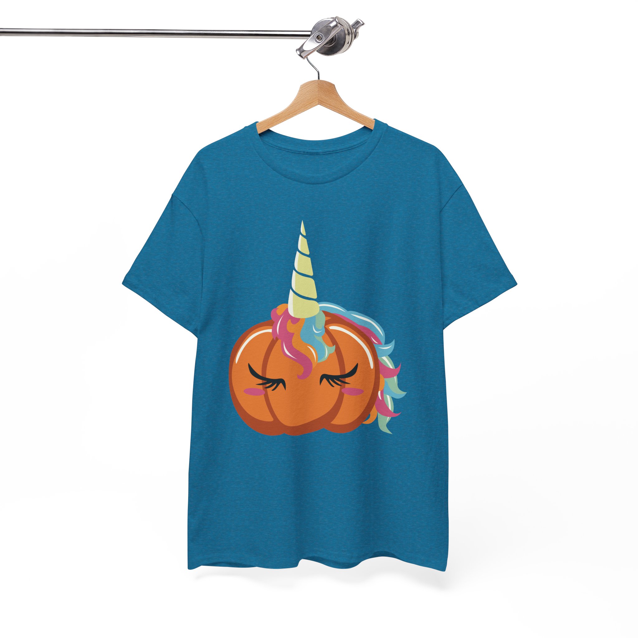 Pumpkin Unicorn T‑Shirt - Cute Halloween Pumpkin with Rainbow Unicorn Horn - Image 8