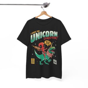 Deadpool Riding Unicorn Ceraptor Retro Comic T-Shirt