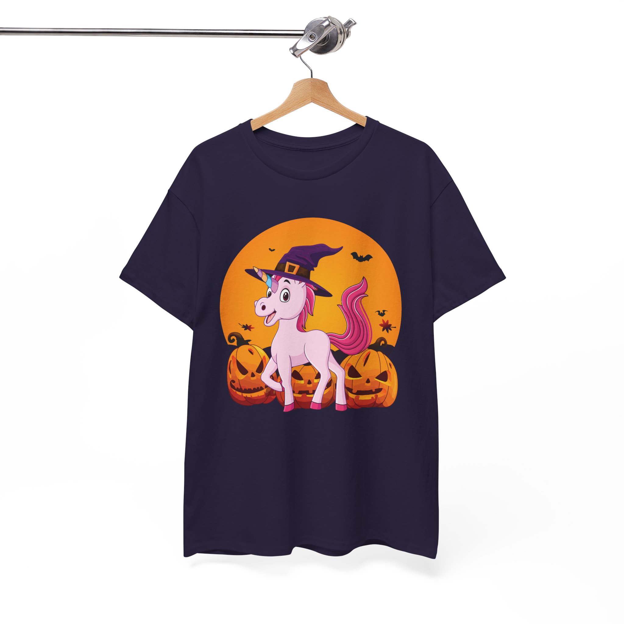 Halloween Unicorn T-Shirt - Cute Witch Hat Unicorn with Pumpkins Tee - Image 13