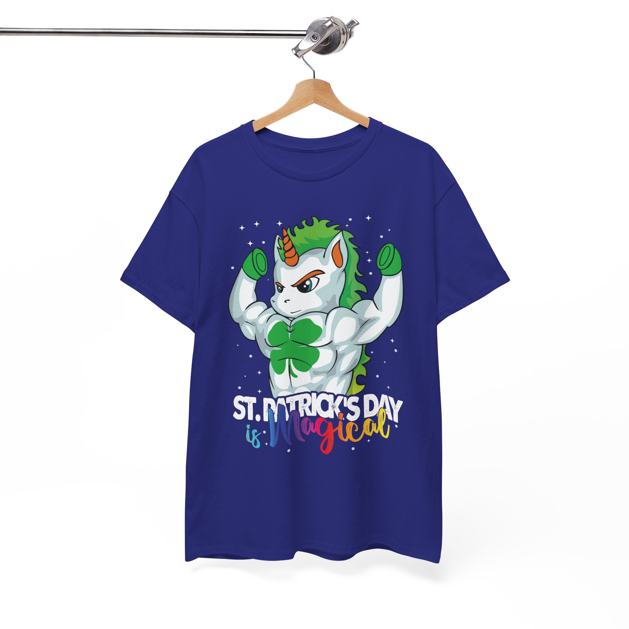 St. Patrick's Day Magical Unicorn T-Shirt - Strong Unicorn with Shamrock Design - Image 9