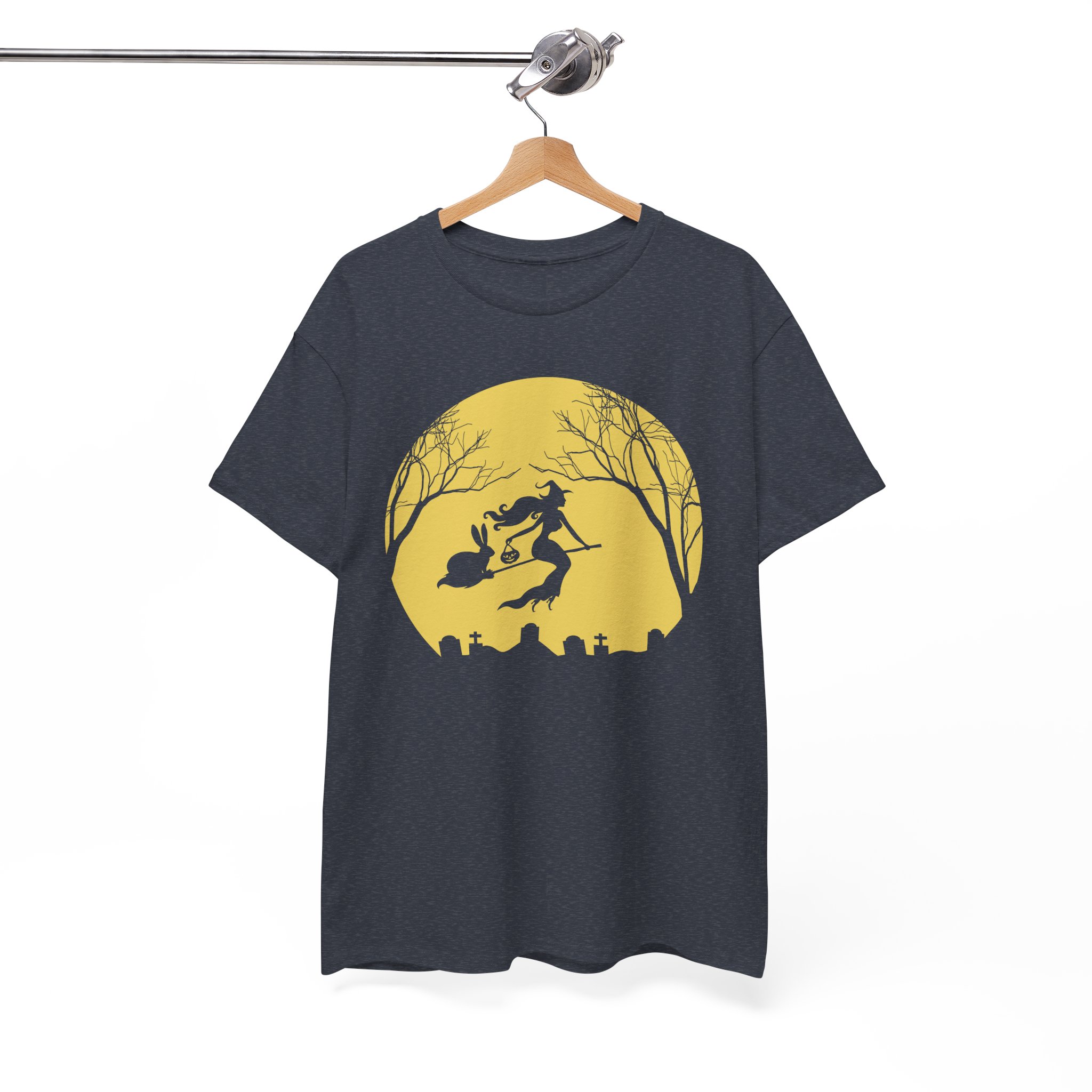 Witch Riding Broom With The Bunny Halloween Tee - Image 7