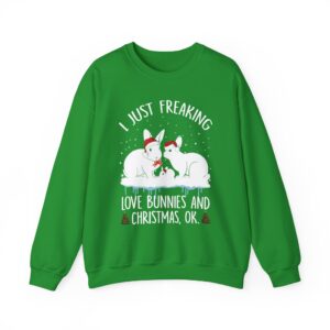 I Just Freaking Love Bunnies and Christmas Cozy Holiday Crewneck Sweatshirt