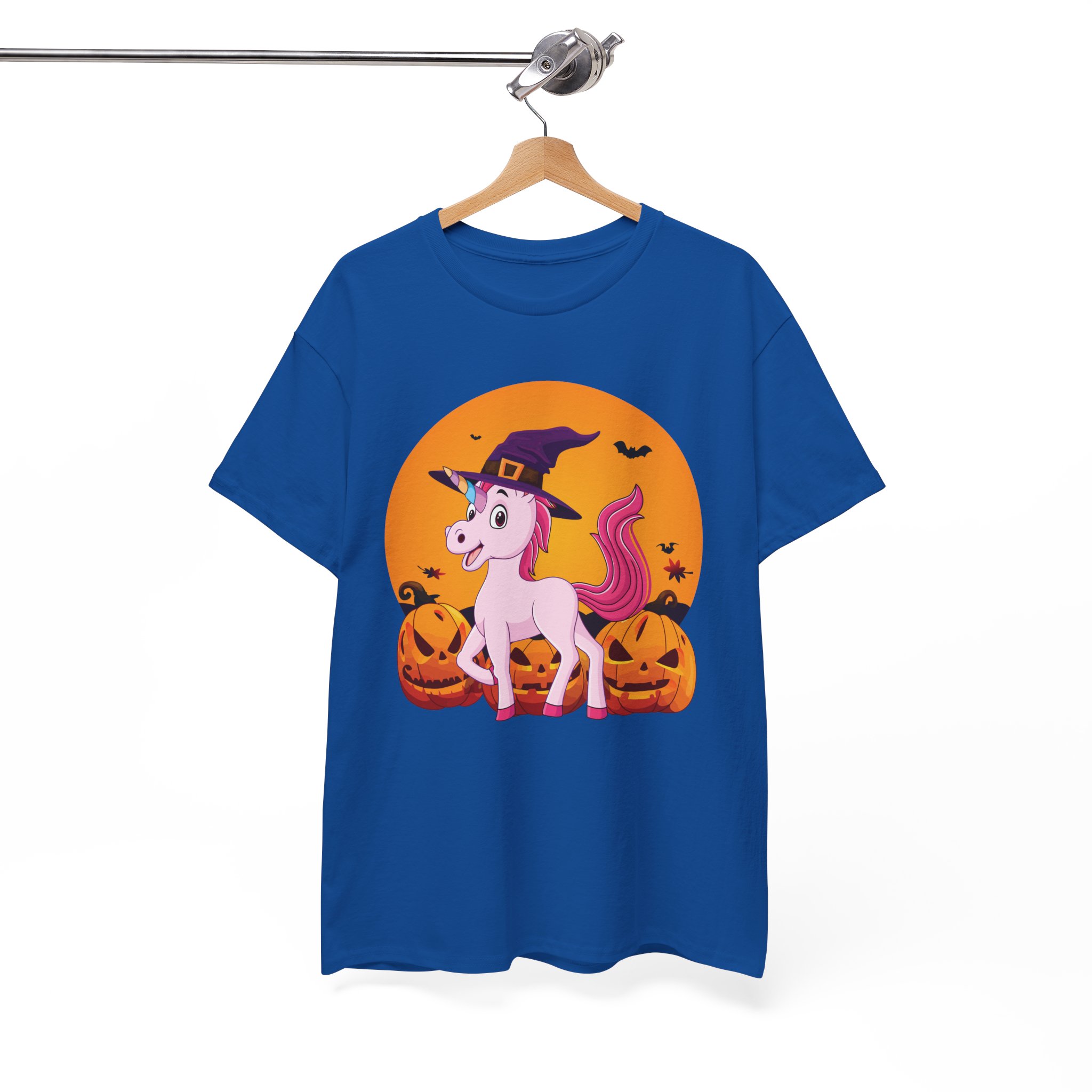 Halloween Unicorn T-Shirt - Cute Witch Hat Unicorn with Pumpkins Tee - Image 5