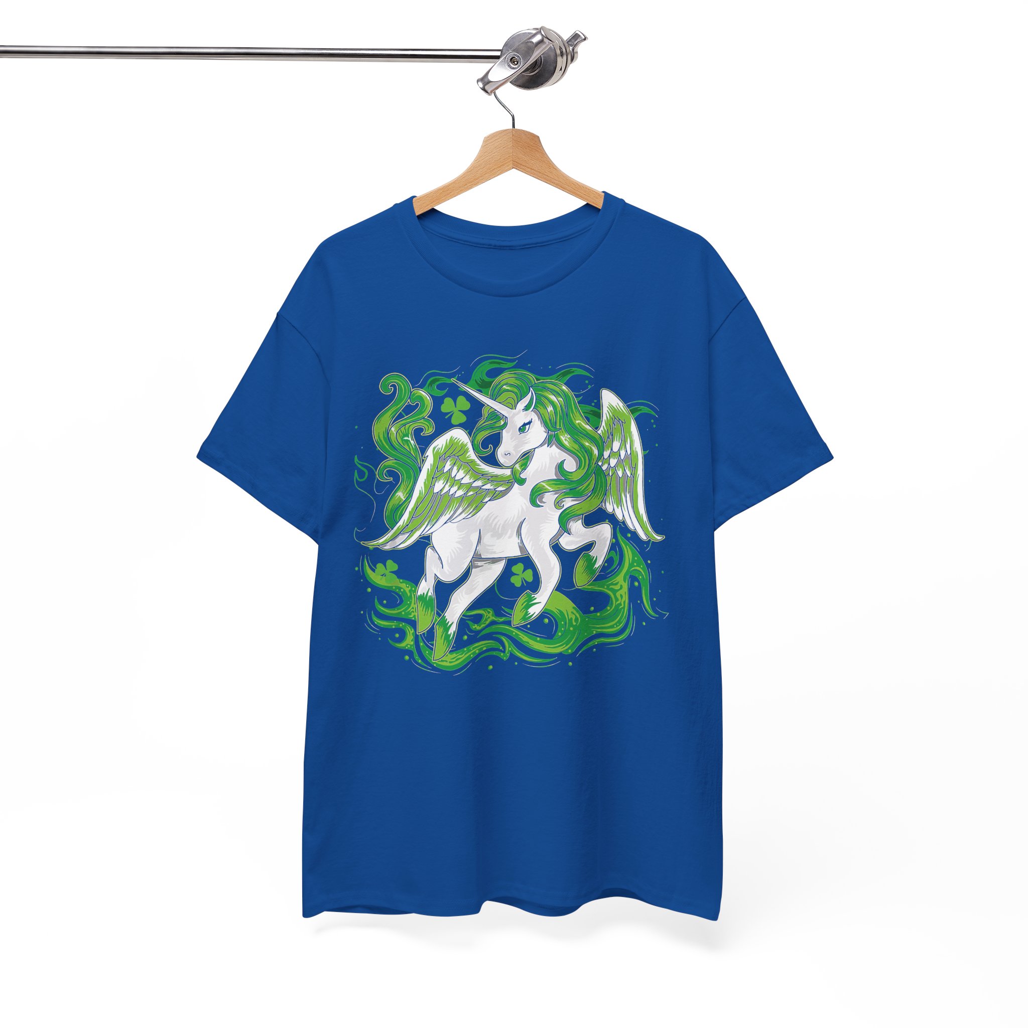 Pegasus Fantasy T-Shirt - White Winged Unicorn with Green Smoke Graphic - Image 6