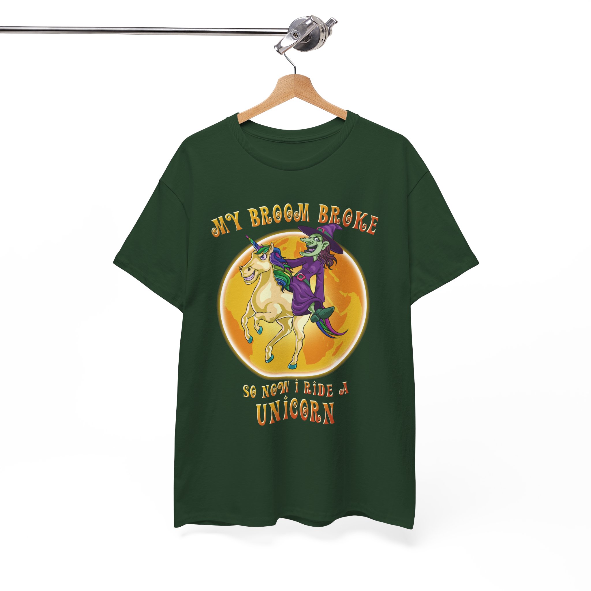 Funny Unicorn Rider T-Shirt - "My Broom Broke So Now I Ride a Unicorn" Halloween Tee - Image 3