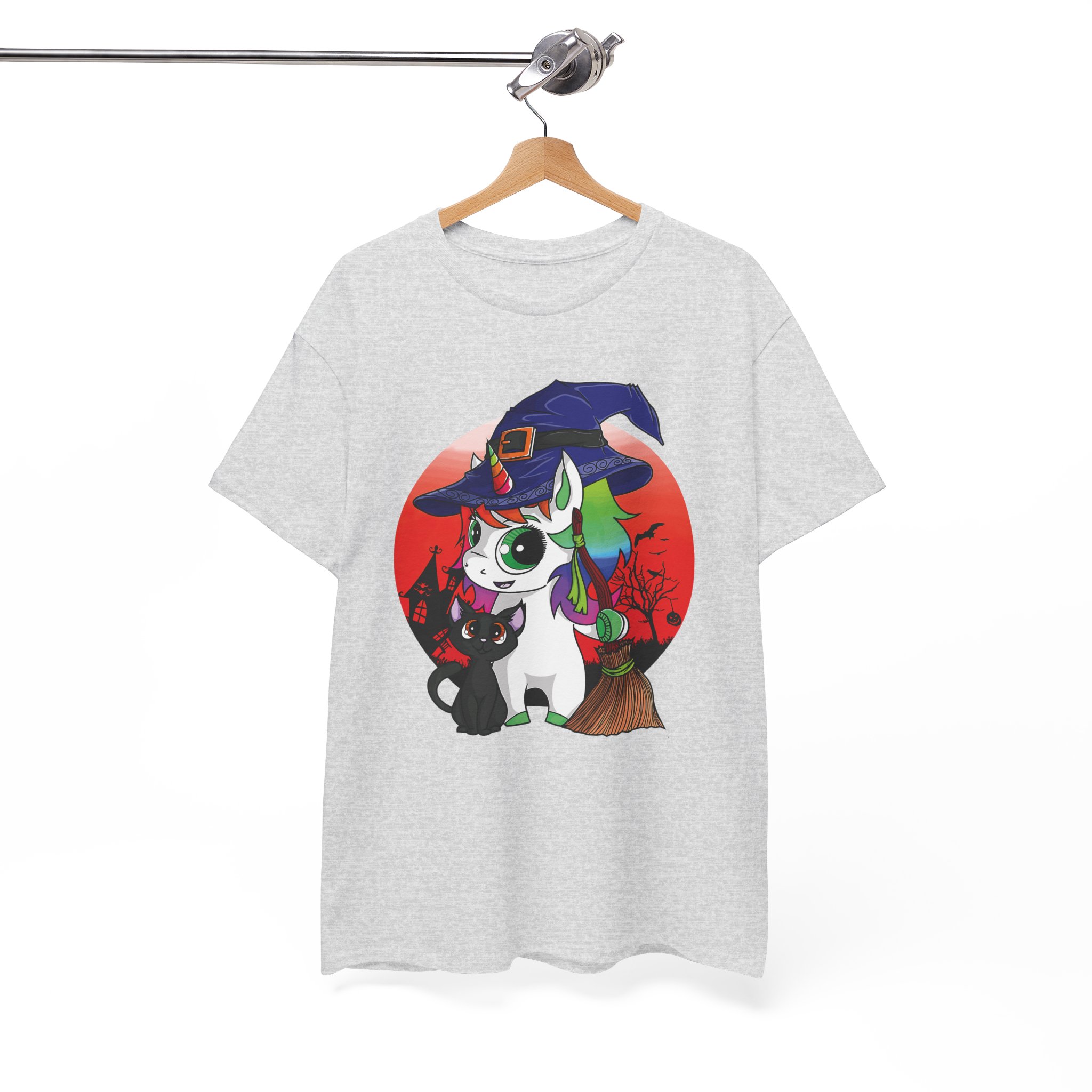 Witchy Unicorn Tee - Cute Halloween Cat & Broom Graphic T-Shirt - Image 10