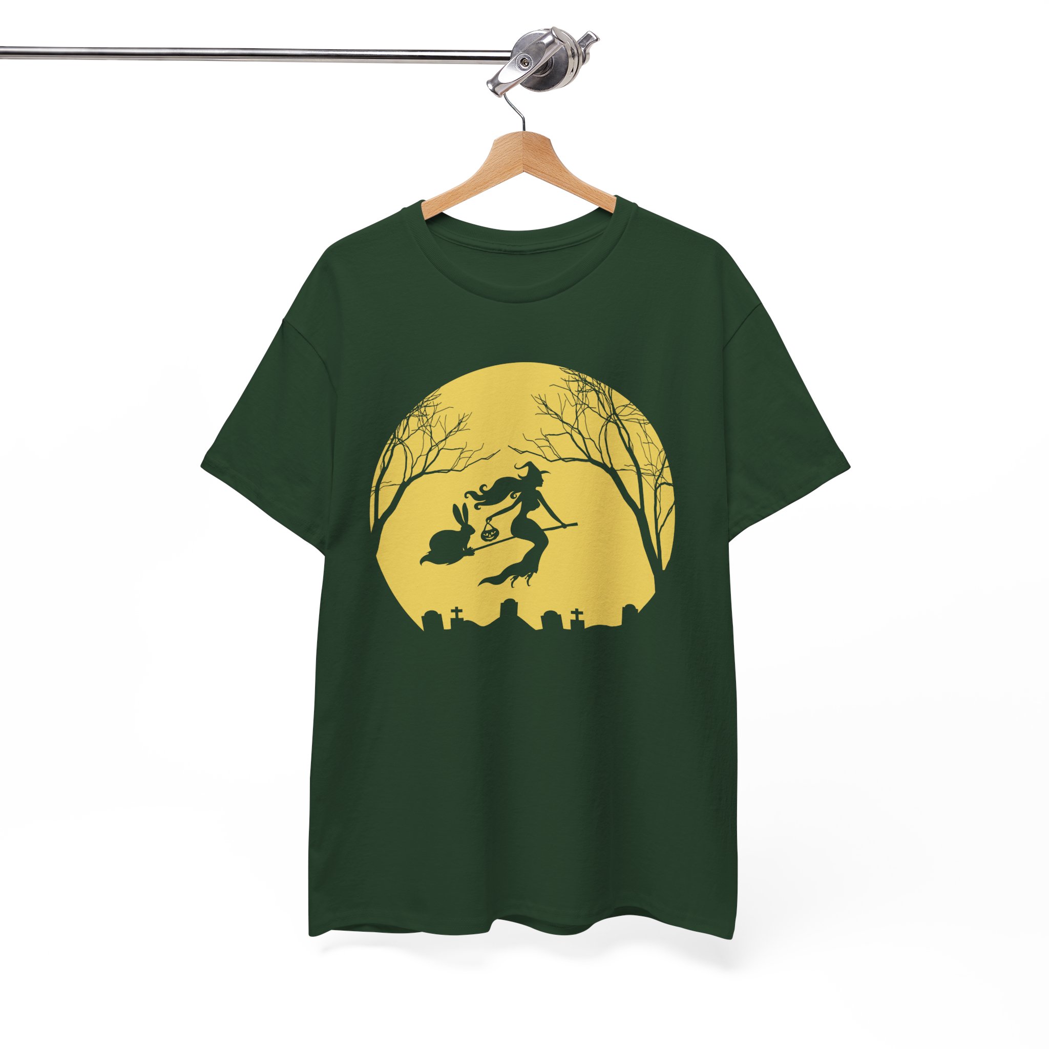 Witch Riding Broom With The Bunny Halloween Tee