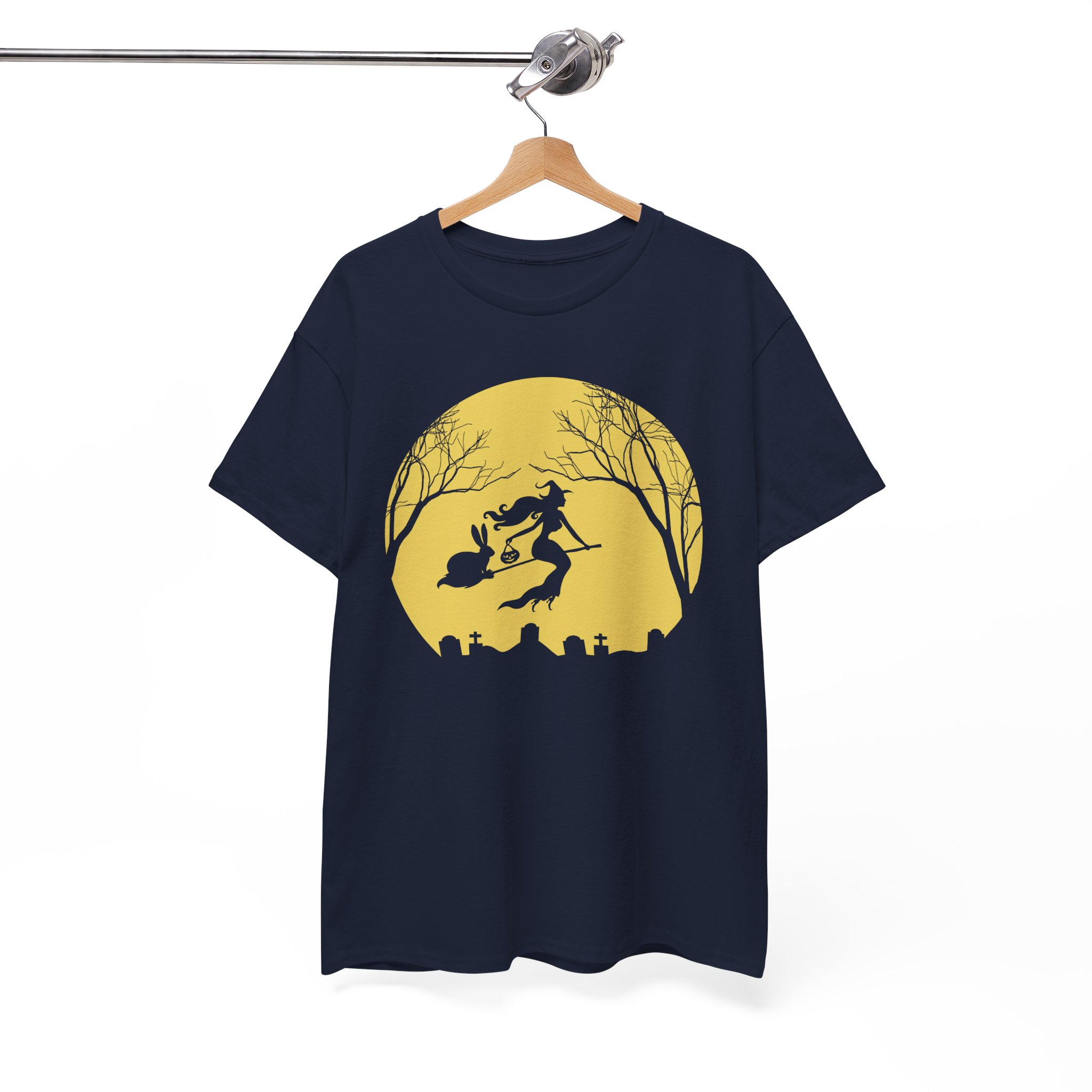 Witch Riding Broom With The Bunny Halloween Tee - Image 6