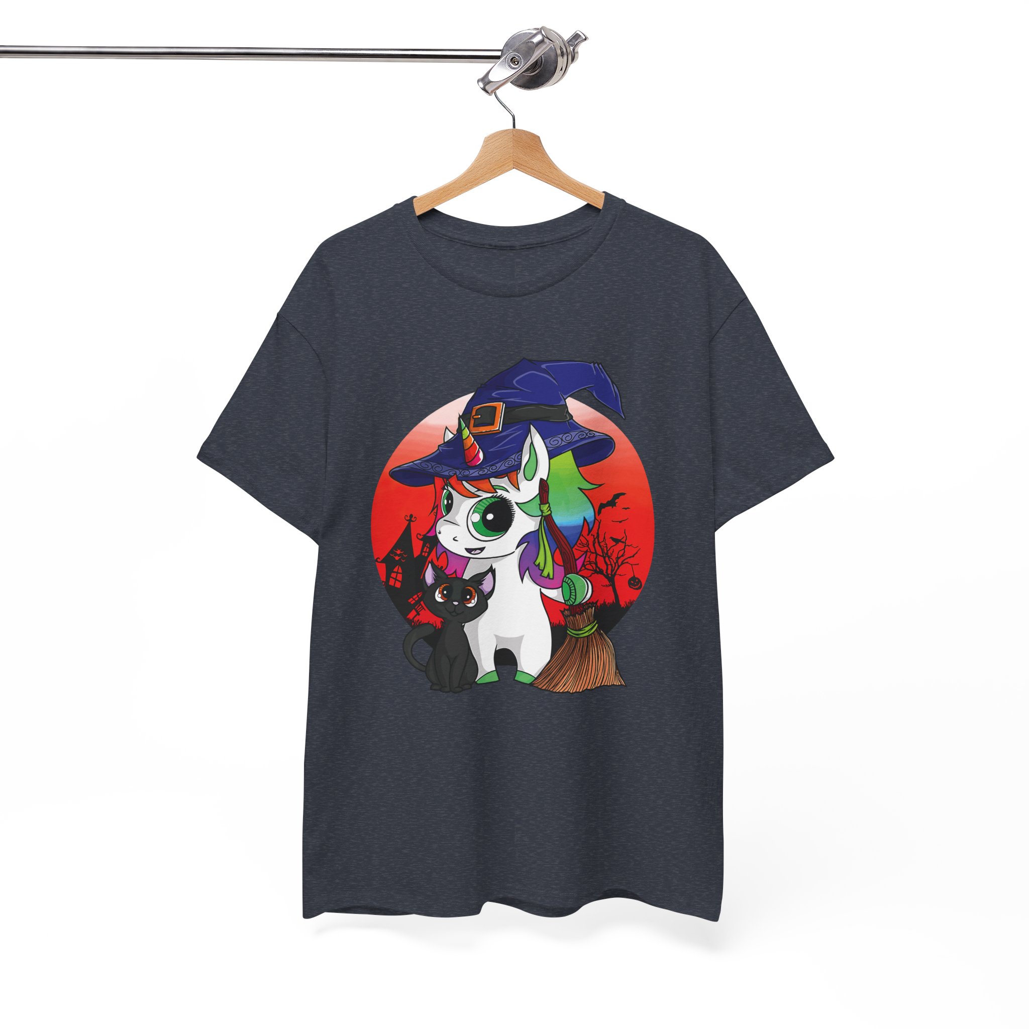 Witchy Unicorn Tee - Cute Halloween Cat & Broom Graphic T-Shirt - Image 11