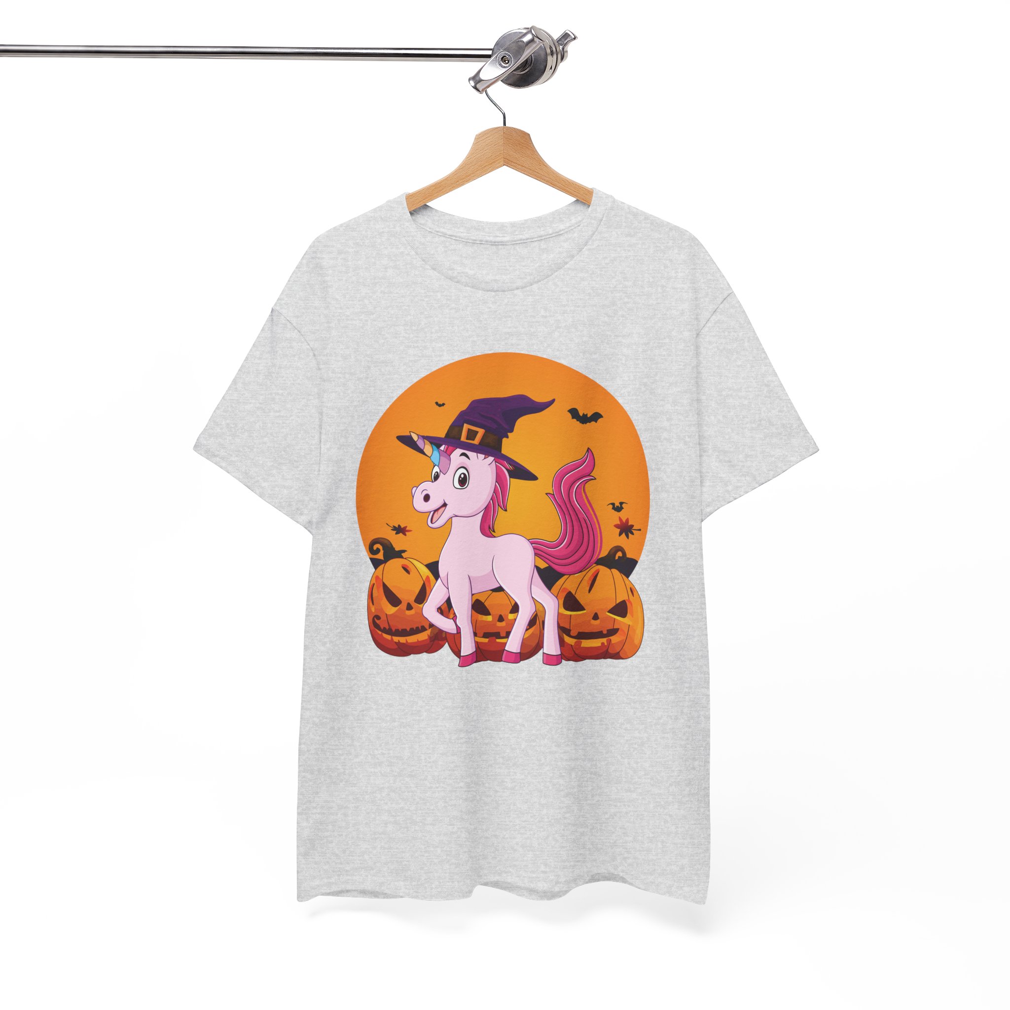 Halloween Unicorn T-Shirt - Cute Witch Hat Unicorn with Pumpkins Tee - Image 8