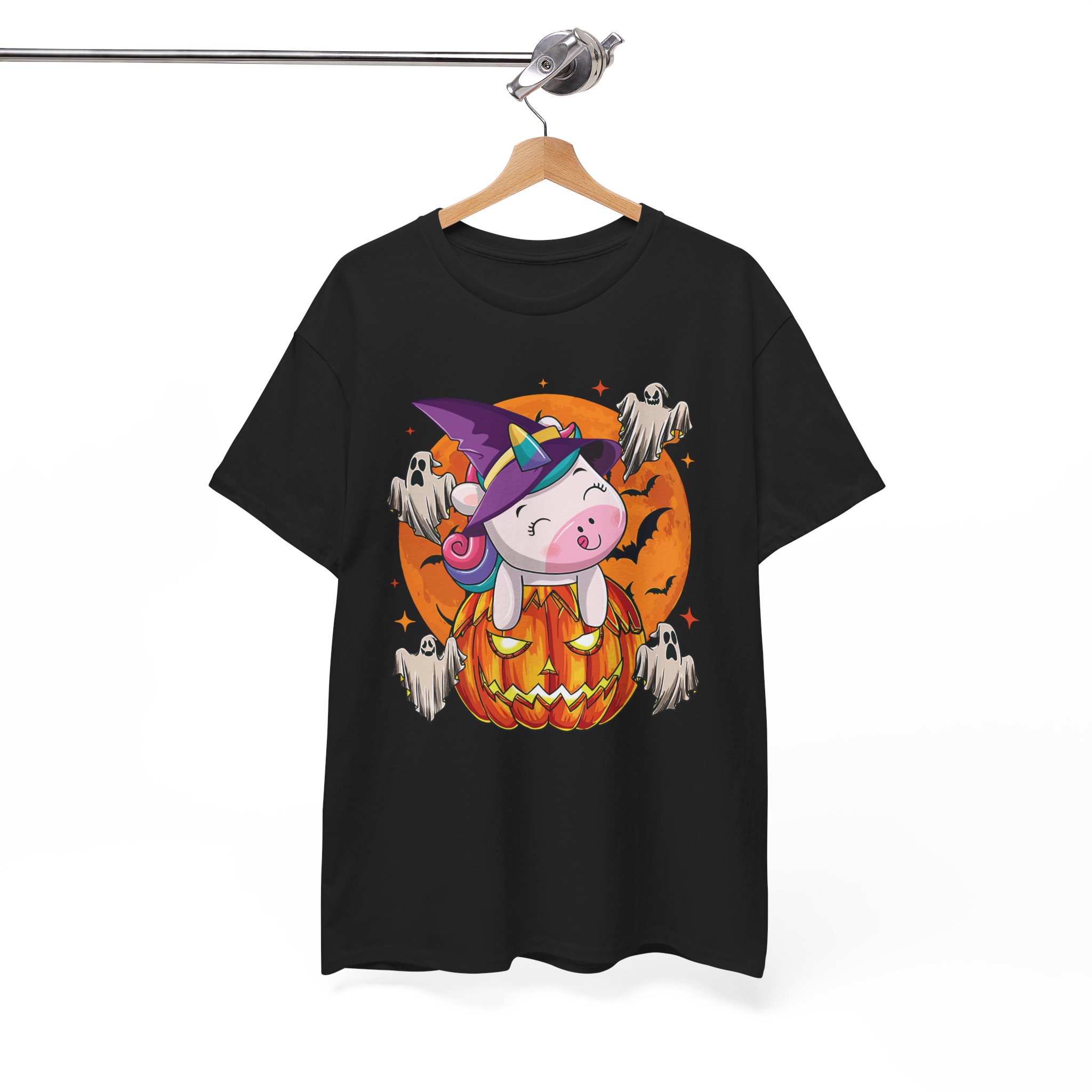 Halloween Unicorn T-Shirt - Cute Witch Unicorn in Jack-O'-Lantern with Ghosts - Image 5