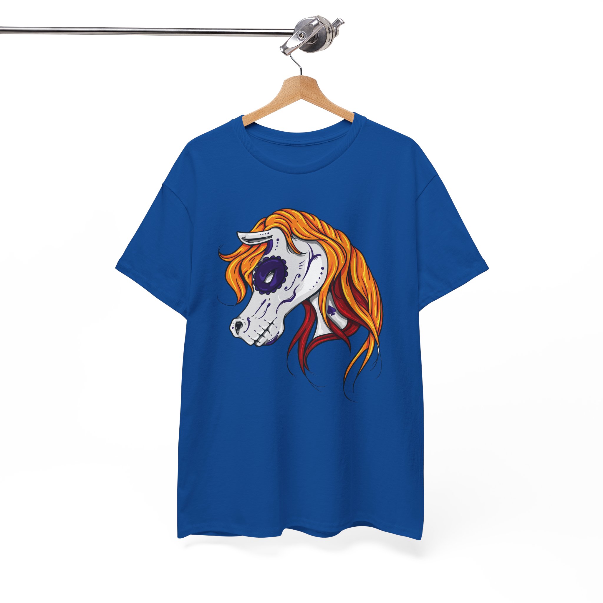 Horse Skull Art Tee - Orange Mane Skeleton Head Graphic T-Shirt - Image 7