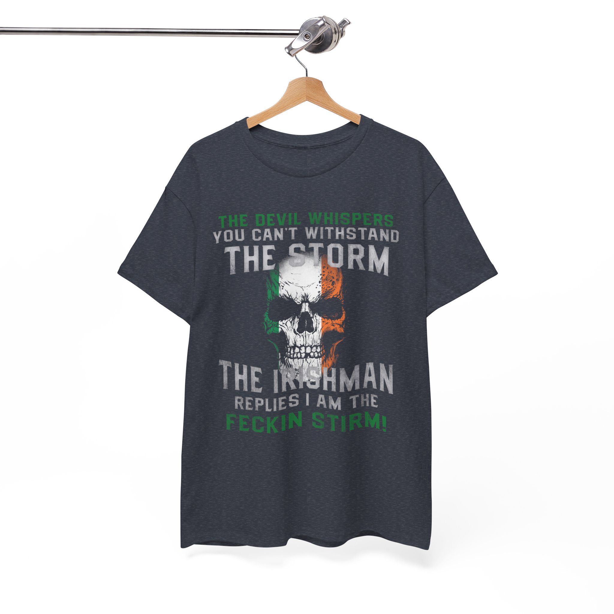 Irish Skull Tee - “The Inishman Replies I Am The Feckin’ Storm” Graphic T-Shirt - Image 6