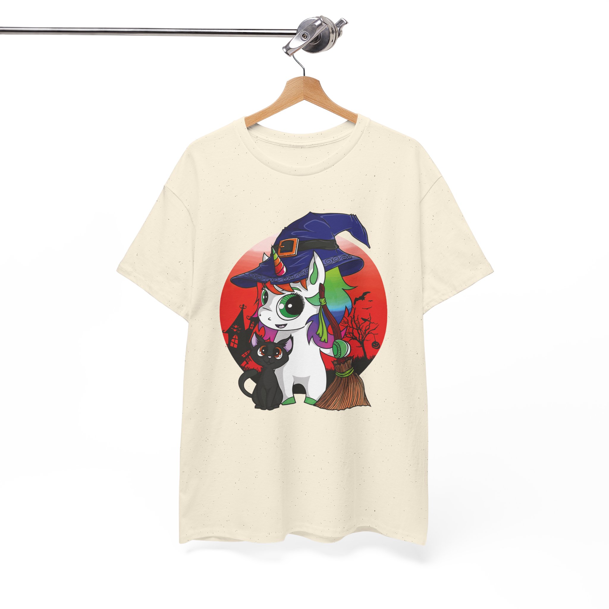 Witchy Unicorn Tee - Cute Halloween Cat & Broom Graphic T-Shirt - Image 3