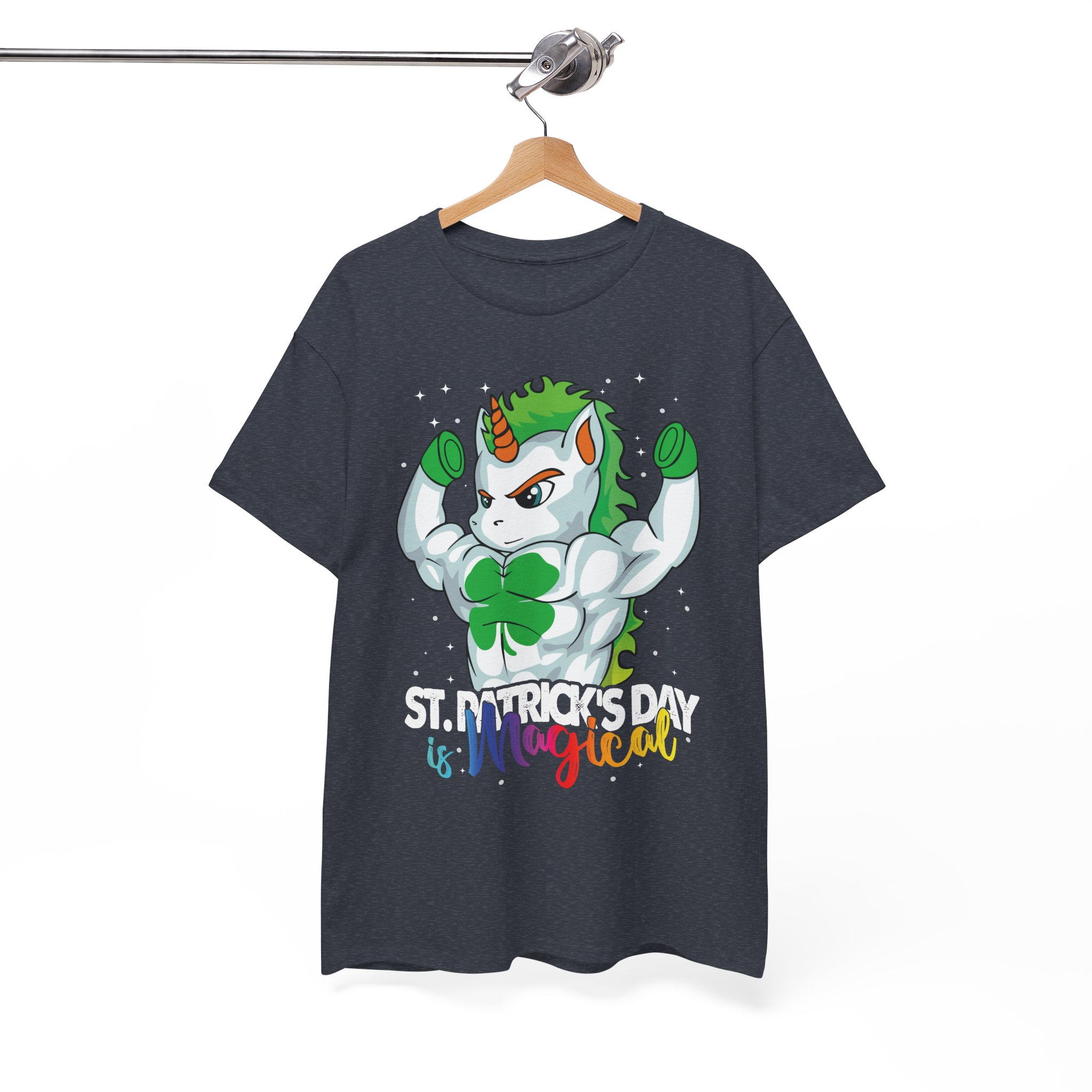 St. Patrick's Day Magical Unicorn T-Shirt - Strong Unicorn with Shamrock Design - Image 8