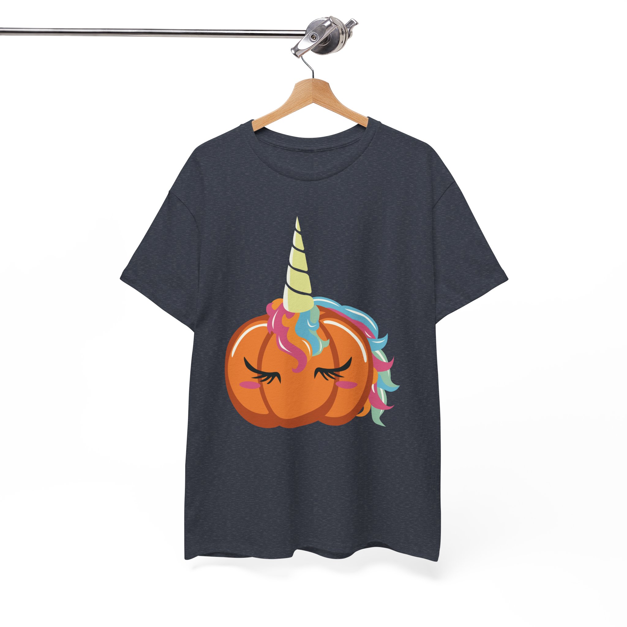 Pumpkin Unicorn T‑Shirt - Cute Halloween Pumpkin with Rainbow Unicorn Horn