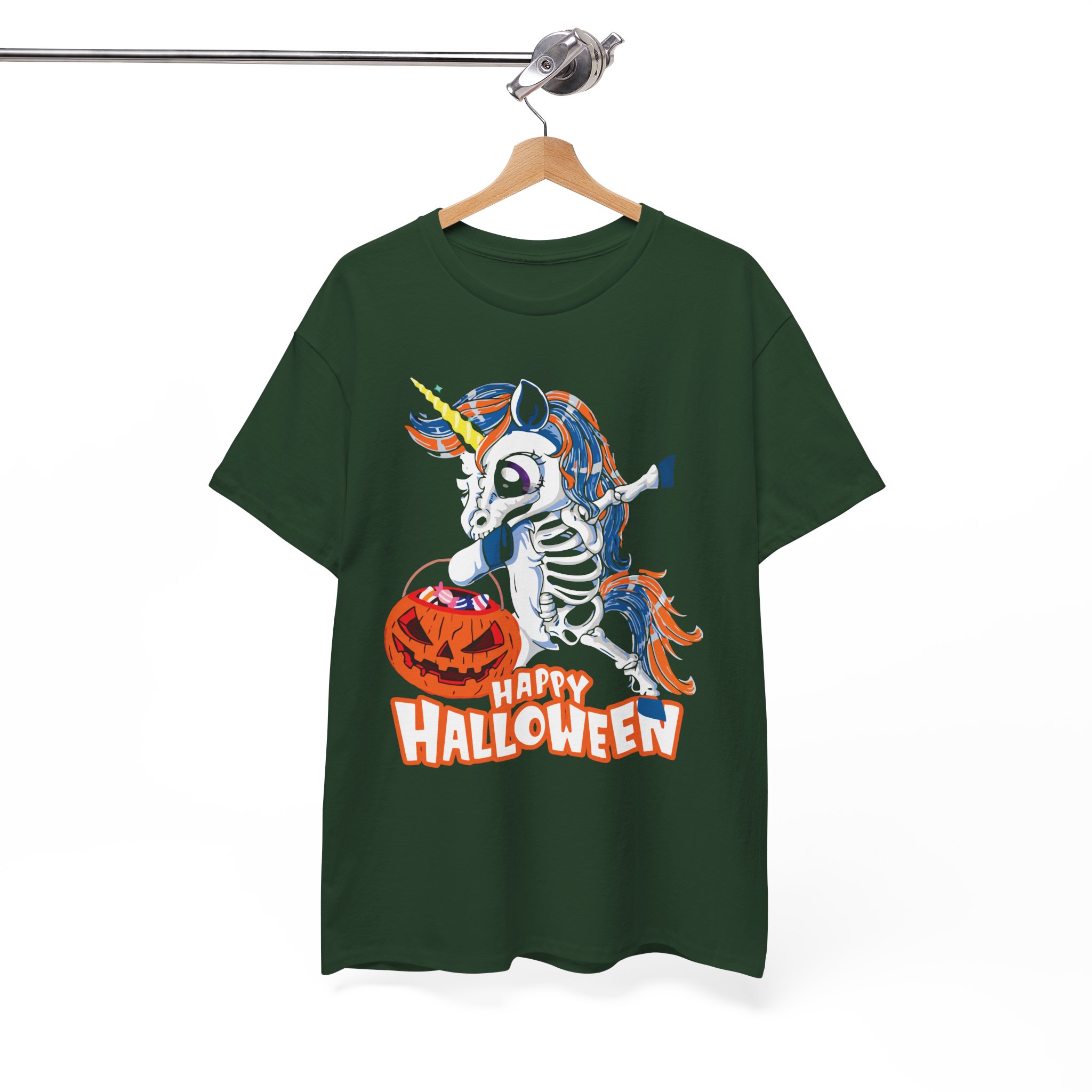 Skeleton Unicorn Halloween T-Shirt - "Happy Halloween" Spooky Candy Pumpkin Tee - Image 4