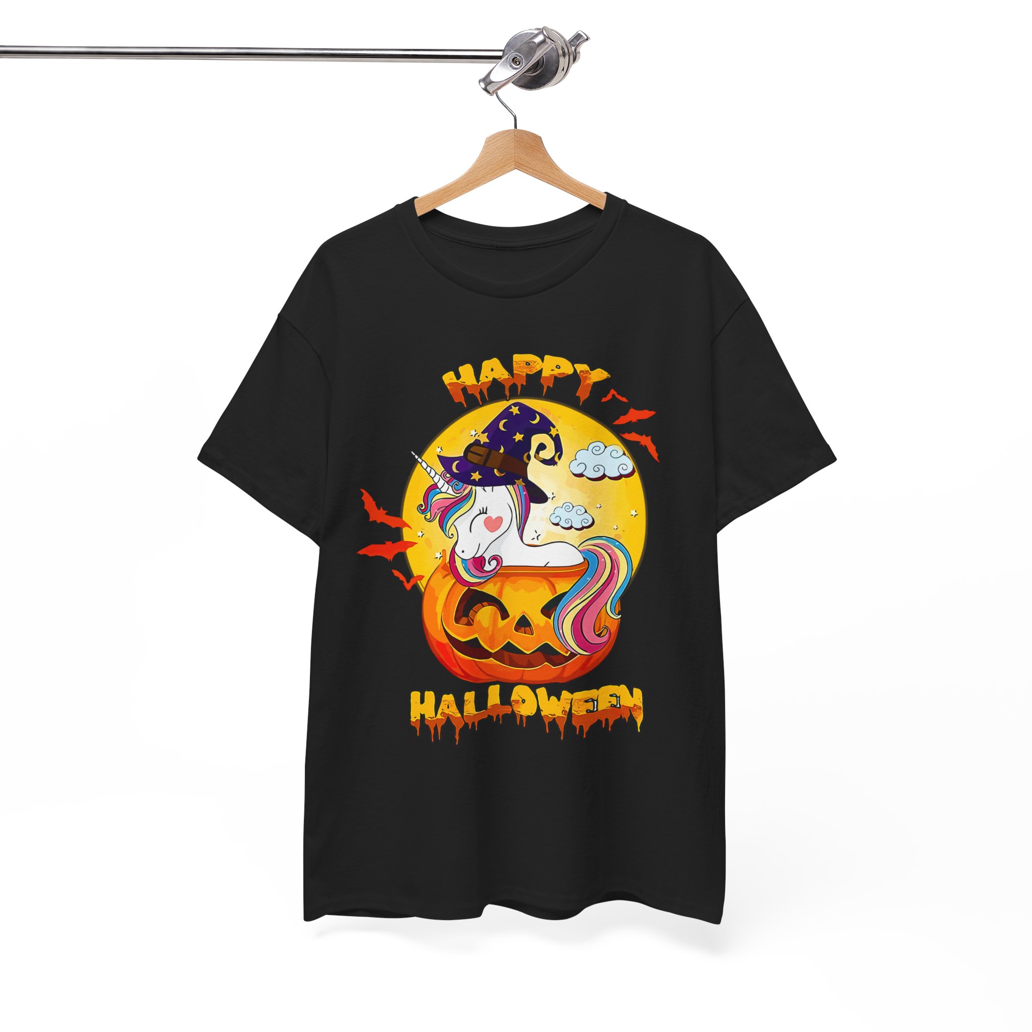 Happy Halloween Unicorn T-Shirt - Cute Rainbow Unicorn on Jack-o'-Lantern Tee - Image 3