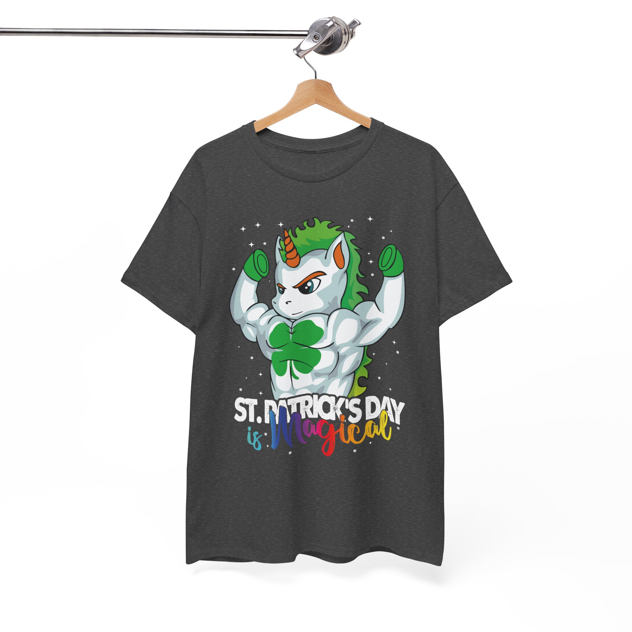 St. Patrick's Day Magical Unicorn T-Shirt - Strong Unicorn with Shamrock Design - Image 4