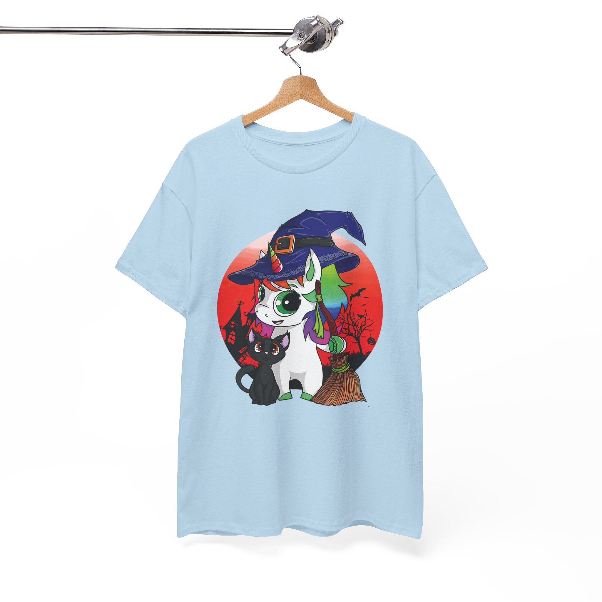 Witchy Unicorn Tee - Cute Halloween Cat & Broom Graphic T-Shirt - Image 2