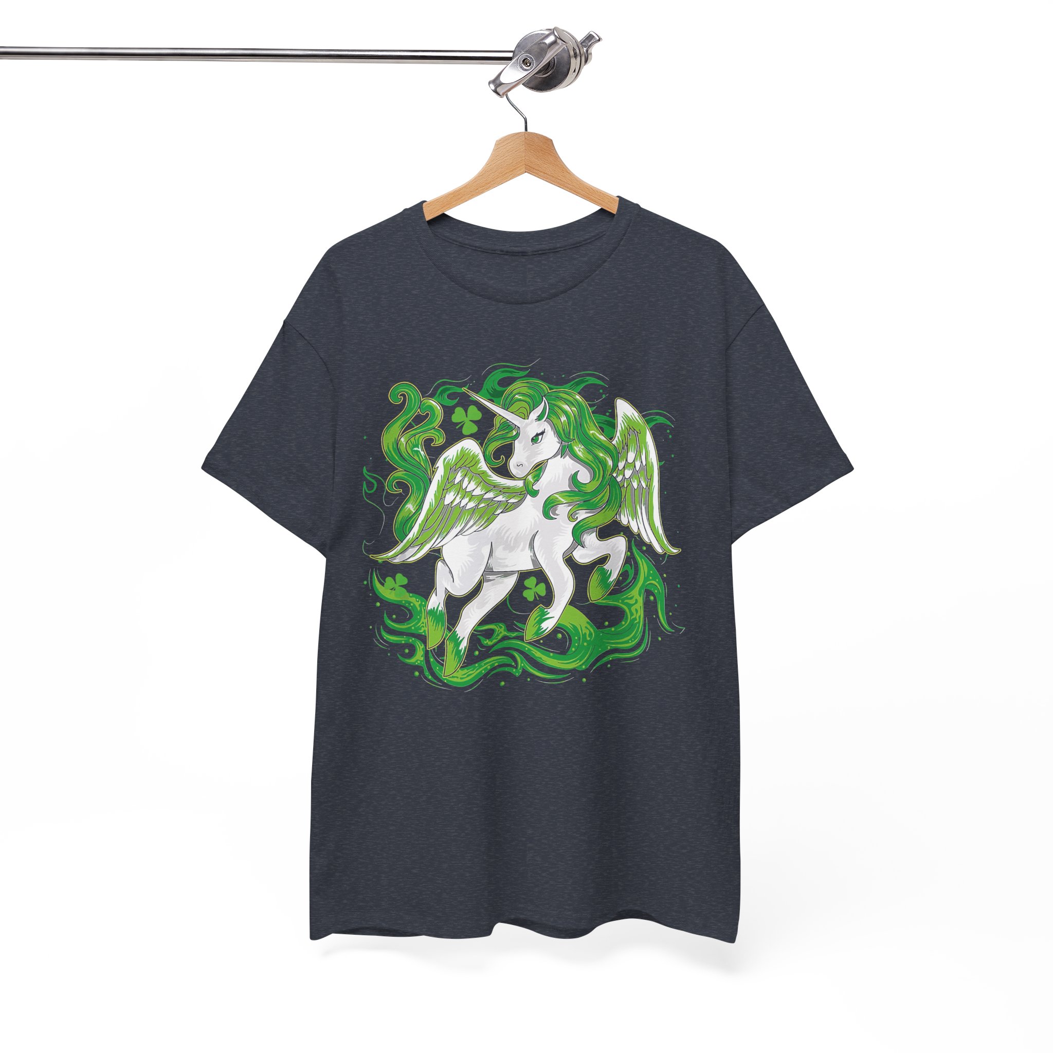 Pegasus Fantasy T-Shirt - White Winged Unicorn with Green Smoke Graphic - Image 8