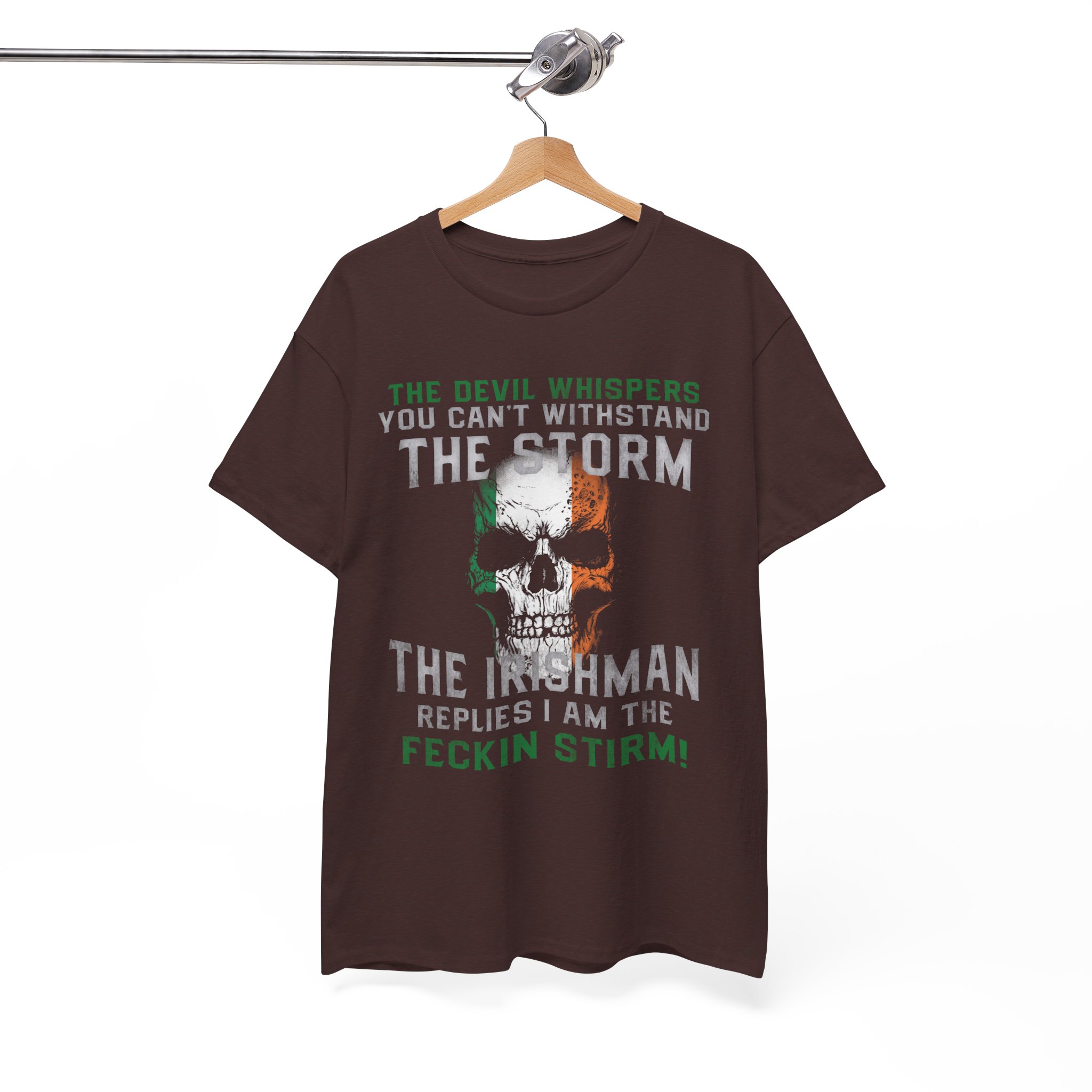Irish Skull Tee - “The Inishman Replies I Am The Feckin’ Storm” Graphic T-Shirt - Image 2