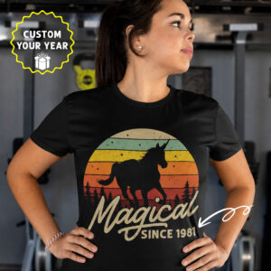 Personalized Magical Unicorn Vintage T-Shirt, Custom Year Retro Unicorn Gift